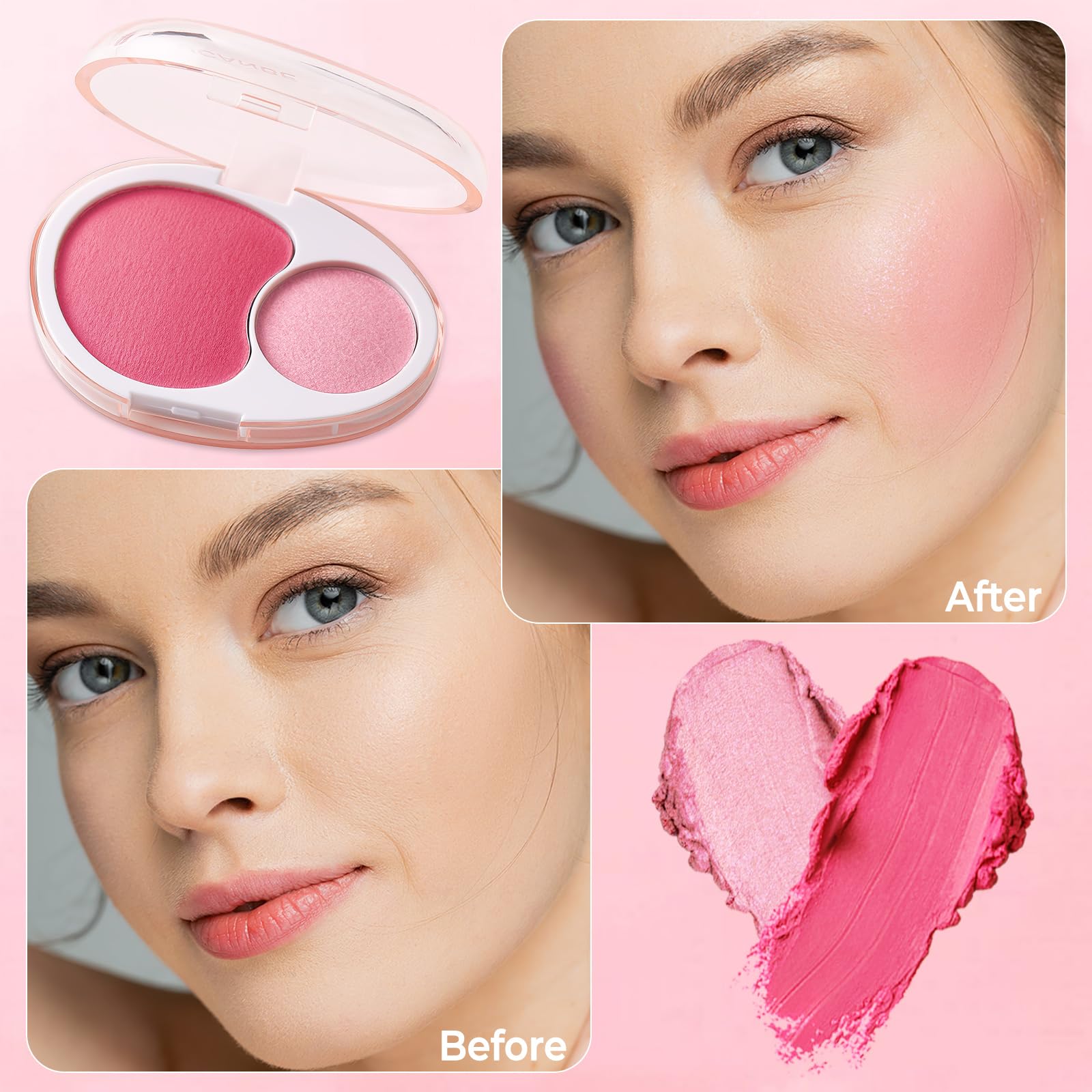 Ucanbe Cream Dual Blush For Cheeks: Lightweight Buildable Highlighter And Blush Palette - Smooth Natural Makeup Blush - Long-Las