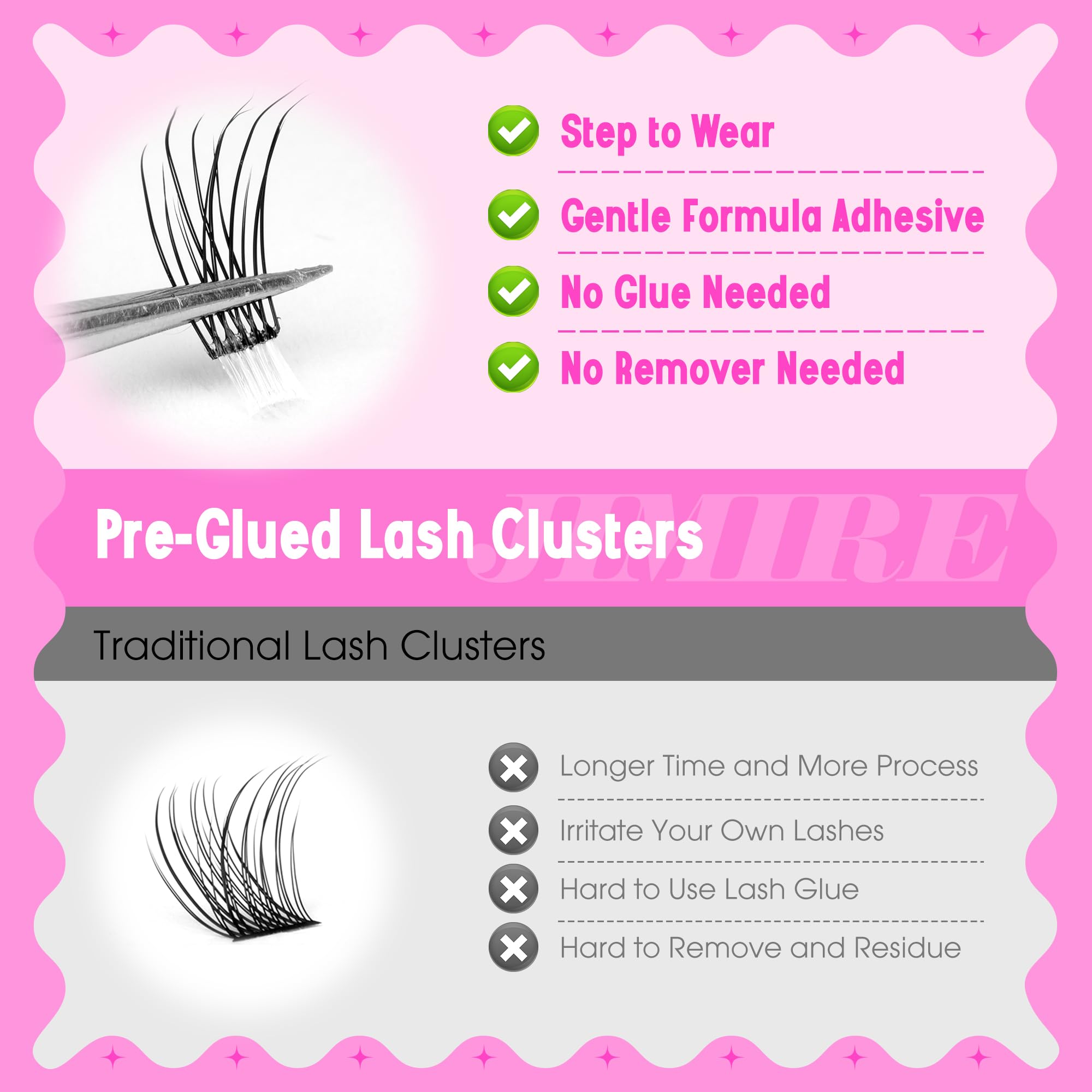Jimire Self Adhesive Eyelashes Natural Look 9-14Mm Wispy Pre Glued Lash Clusters No Glue Needed Press On Lashes Clusters Reusabl