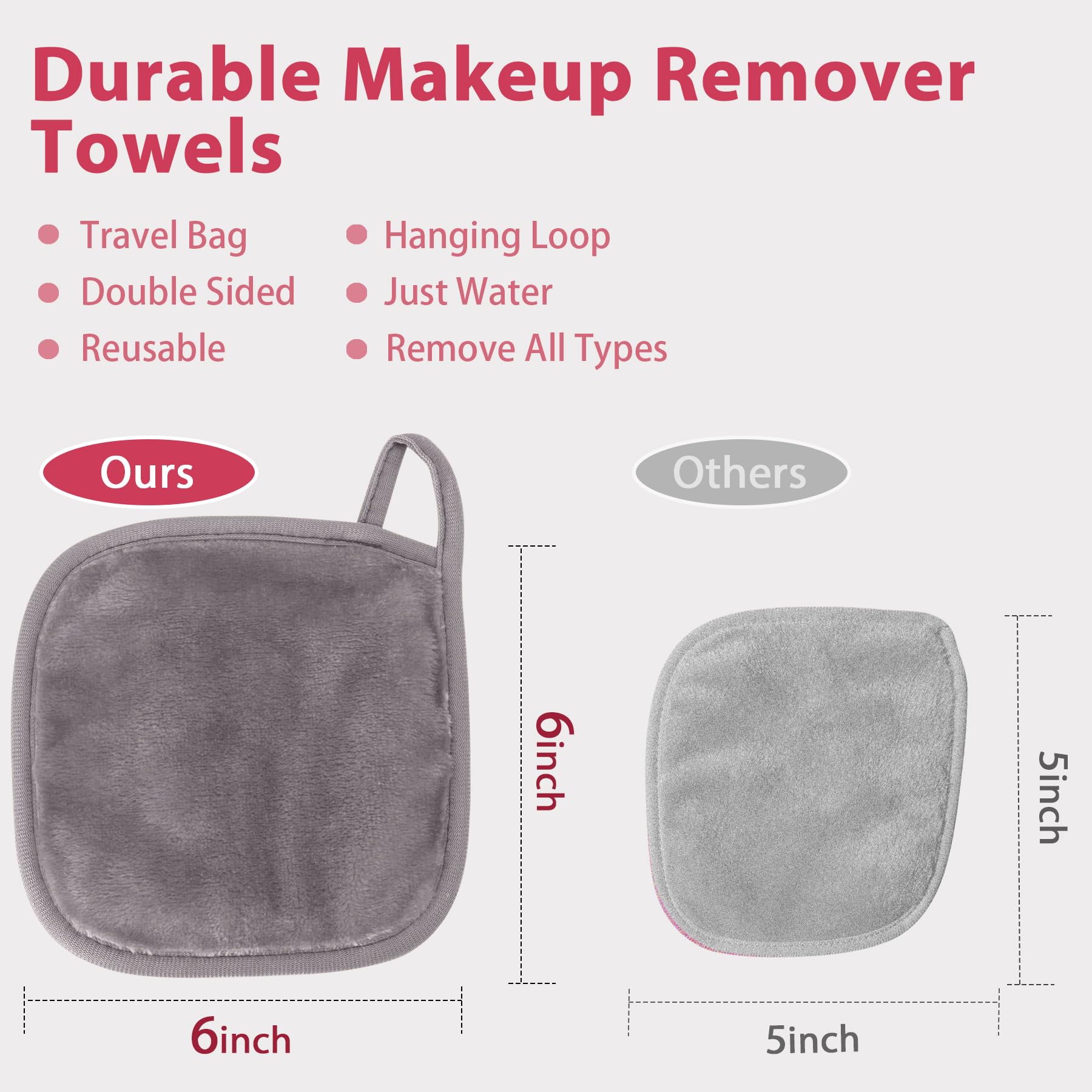 Natwag Makeup Remover Cloth, 6'' X 6'' Make Up Towels Reusable Face Cloth For Washing Face, Makeup Remover Pads Microfiber Face