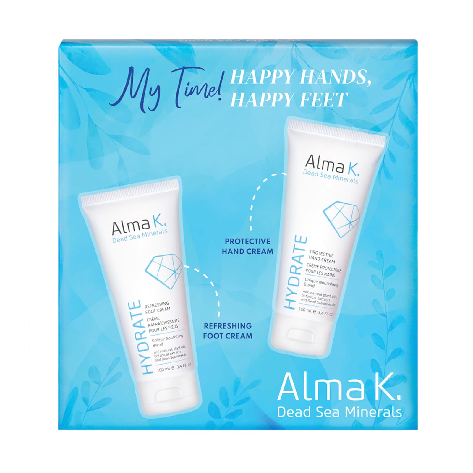 Happy Hands Happy Feet Set By Alma K For Women - 2 Pc 3.4Oz Protective Hand Cream, 3.4Oz Refreshing Foot Cream
