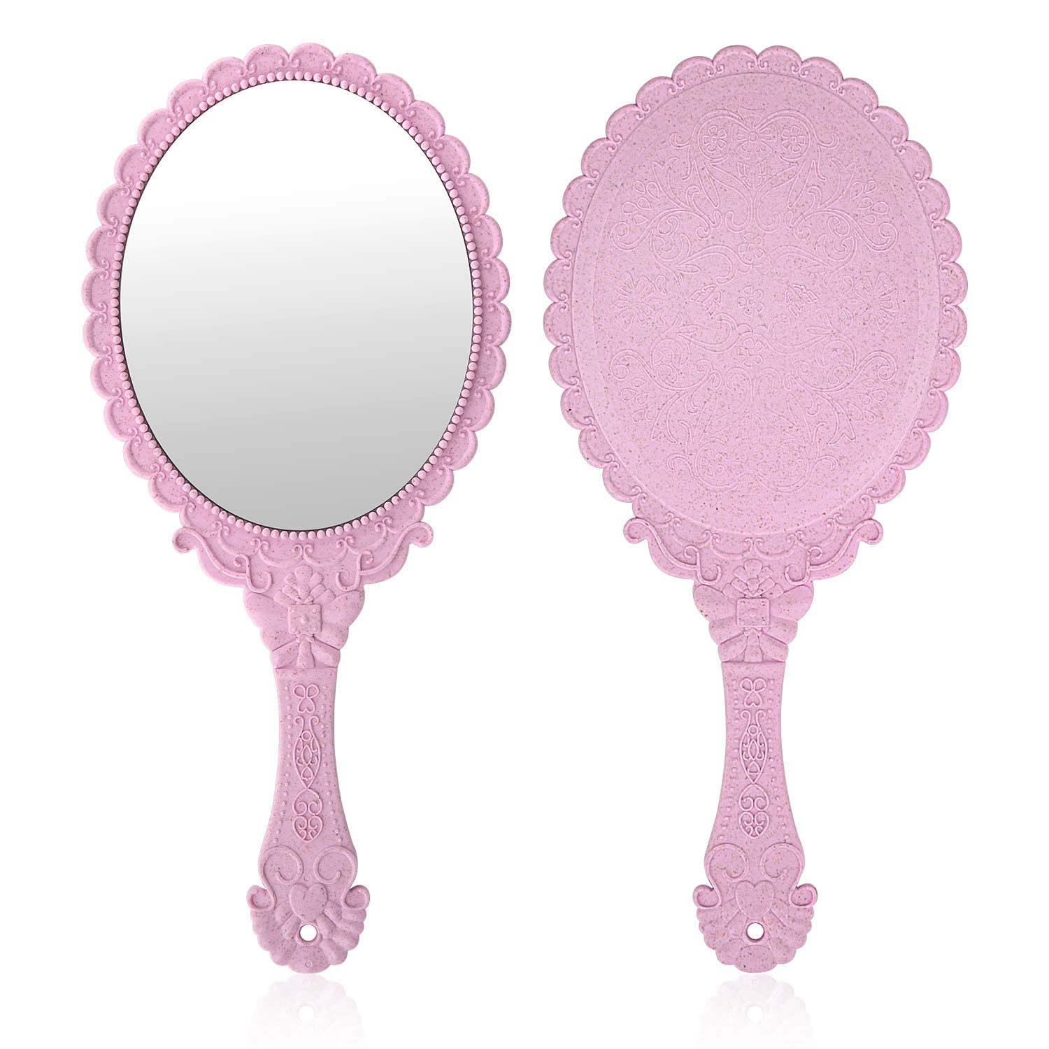 Xpxkj Hand Mirror Vintage Handheld Mirror With Handle Vanity Makeup Mirror Travel Mirrors (Oval, Nano Pink)