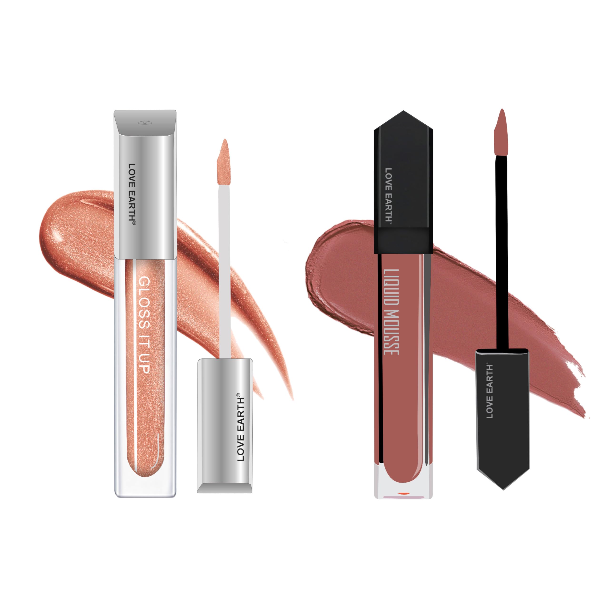 Love Earth Liquid Lipstick & Lips Gloss Combo| Includes Liquid Lip Gloss Gold Glam3Ml & Liquid Mousse Lipstick  Citrus Cosmo 