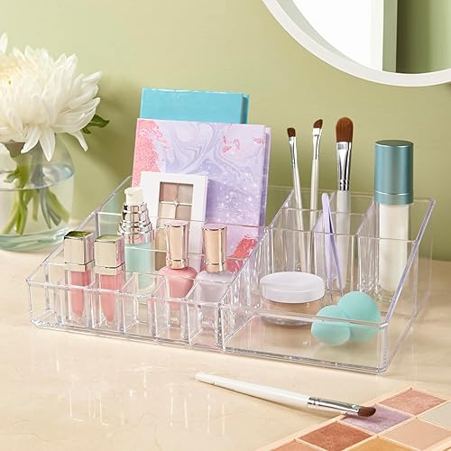STORi Clear Makeup Organizer - 15-Compartment Cosmetic Holder, Plastic Vanity Storage, Model 8800, Made in USA