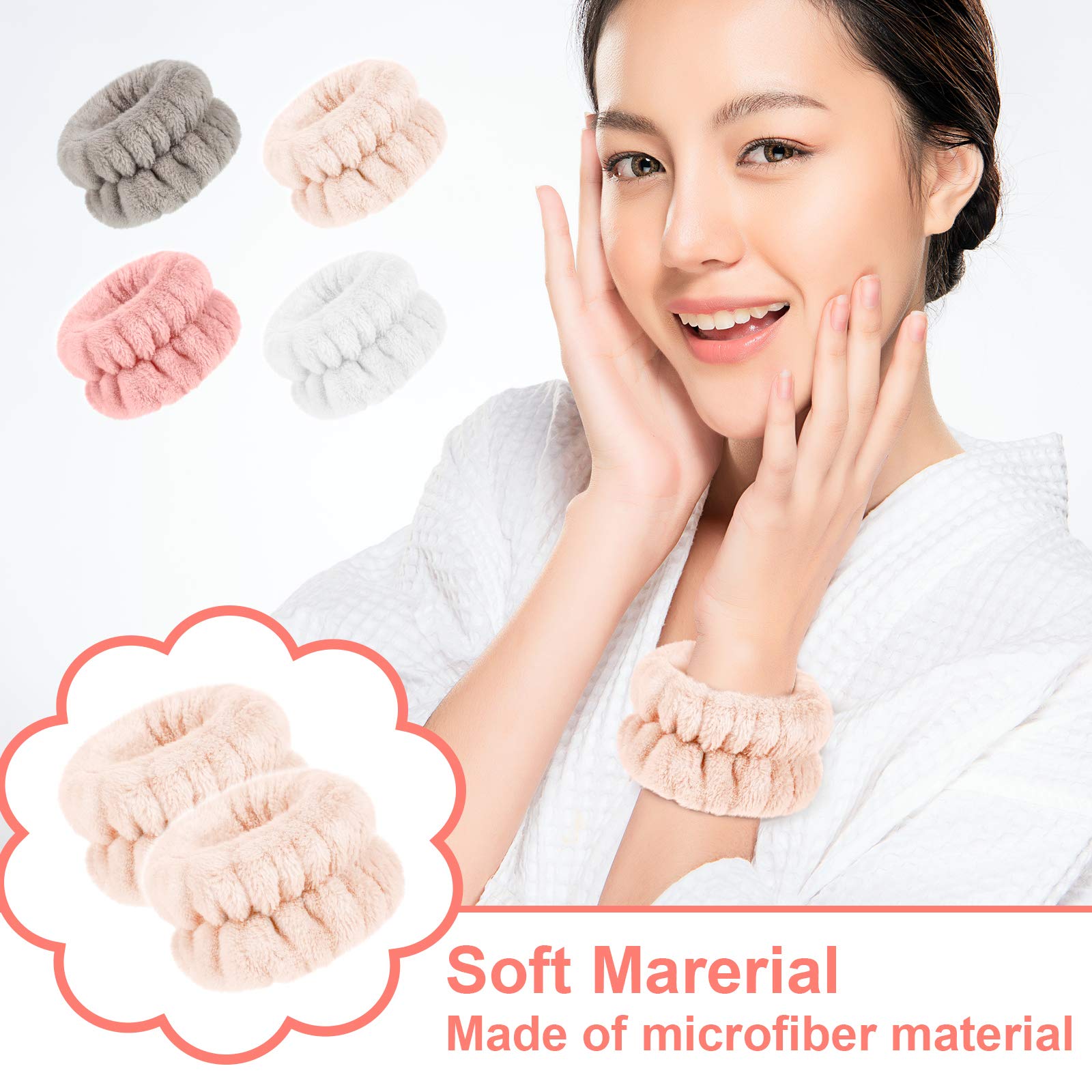 4 Pairs Wrist Spa Washband Microfiber Wrist Wash Towel Band Wristband Scrunchies For Washing Face Absorbent Wrist Sweatband For
