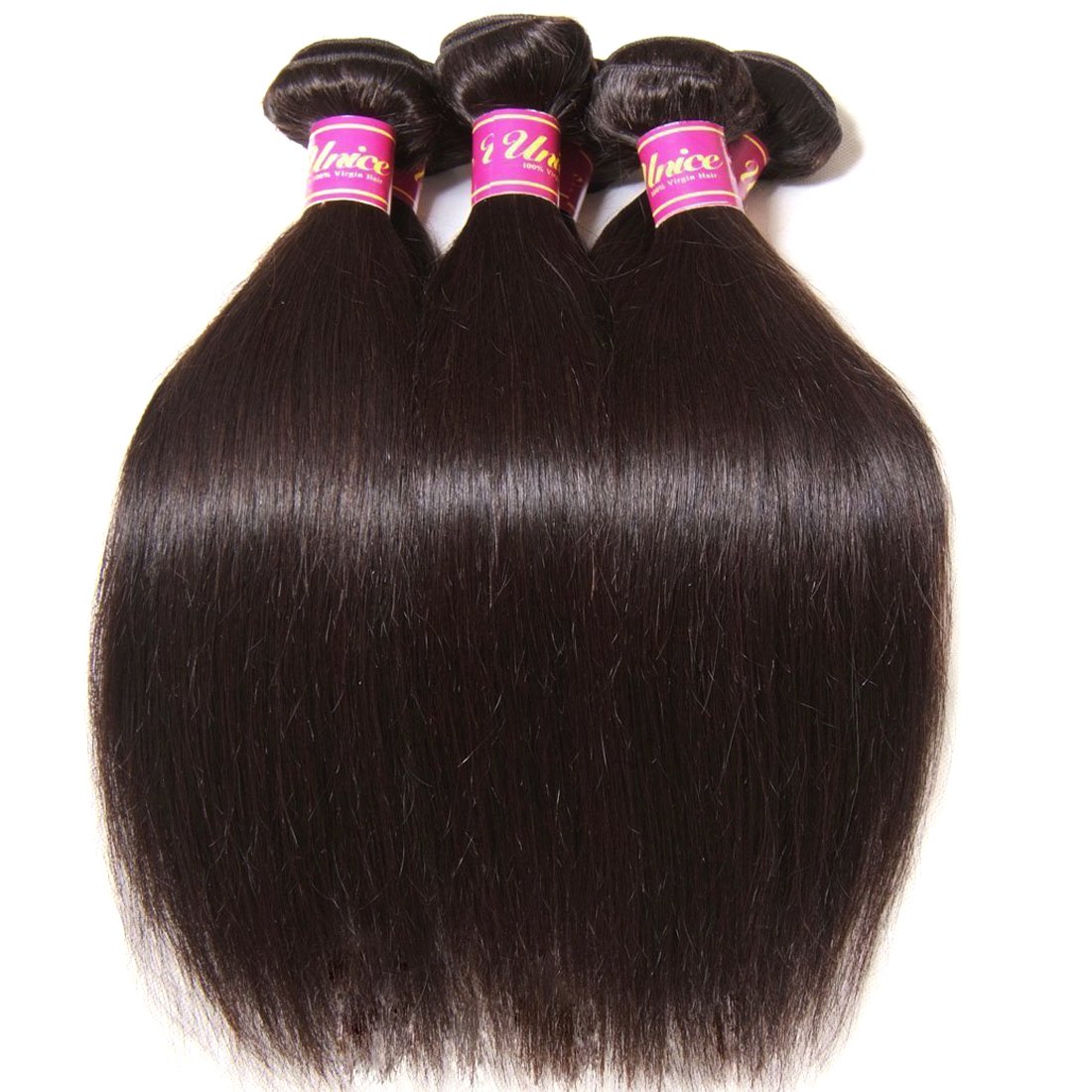 Unice Hair 10A Malaysian Straight Human Hair 3 Bundles Unprocessed Virgin Human Hair Weave Extensions (16 16 16 Inch)