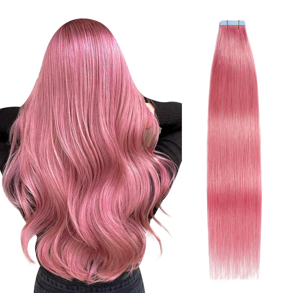 Suyya Tape In Hair Extensions Human Hair Hot Pink Tape In Hair Extensions 12 Inch 10Pcs/Pack Straight Tape In Extensions 20G