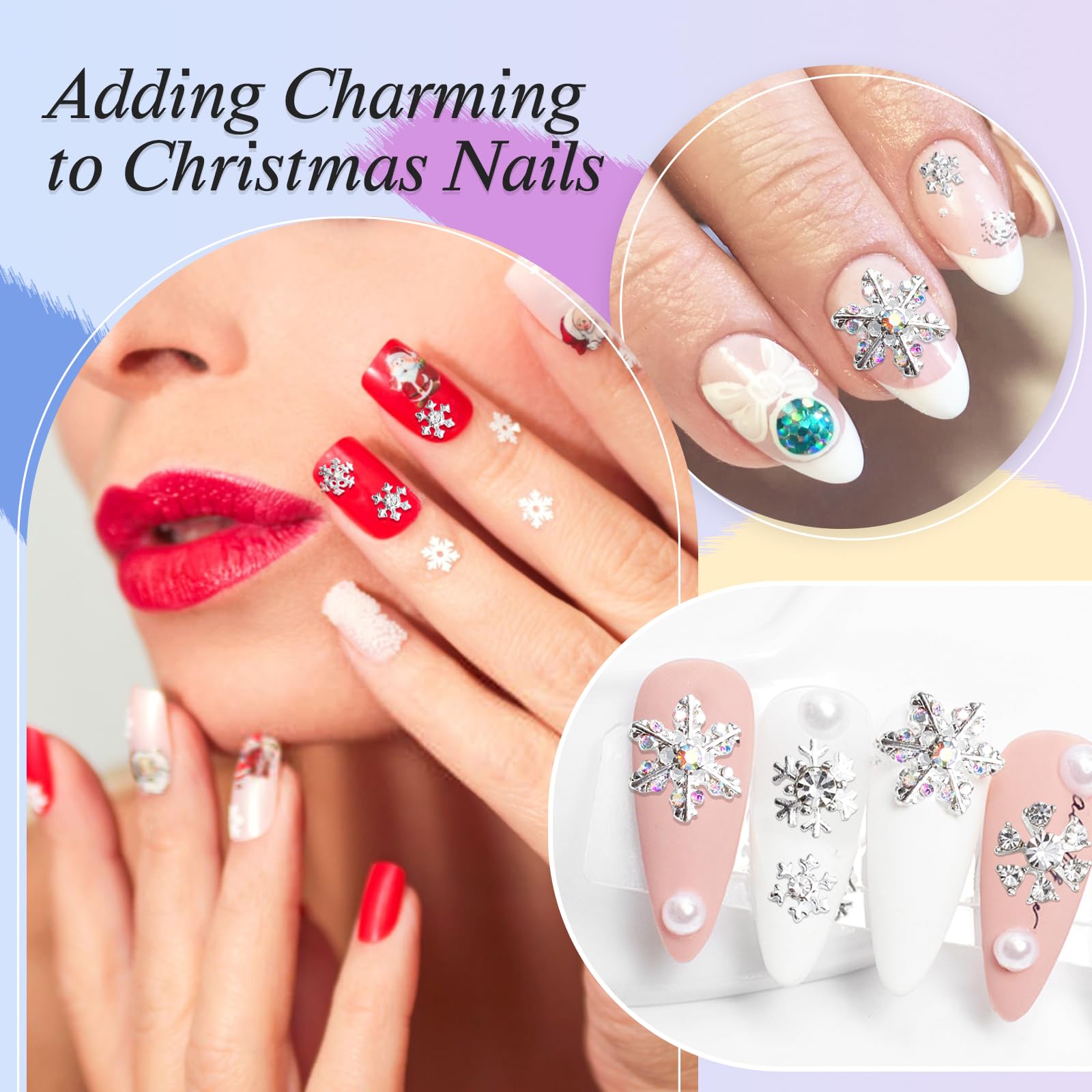 20Pcs Christmas Snowflake Nail Charms, Silver Snowflake Charms For Acrylic Nails,3D Alloy Snowflake Nail Charms For Diy Women Ch