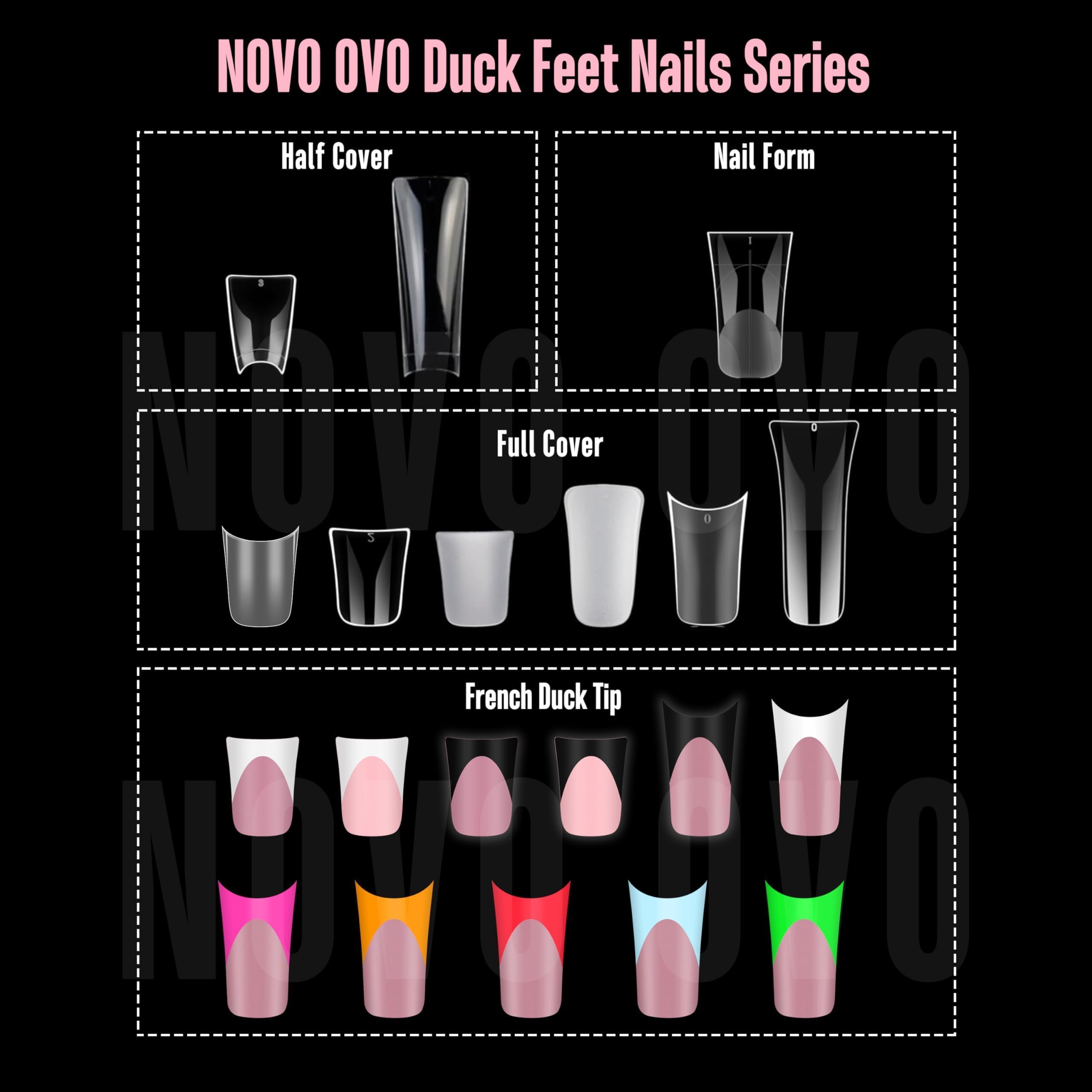 NOVO OVO White French Tip Short Duck Nail Tips Press on, BABY PINK Pre-designed Soft Gel Nail Extension, Extra thick Full Cover