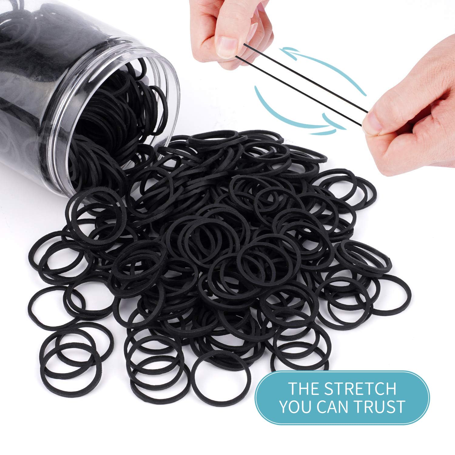 3/4 Inches Black Hair Rubber Bands for Hair Ties Small Elastics Bands Large Hair Braiding Ponytail Holders for Baby Toddler Girl