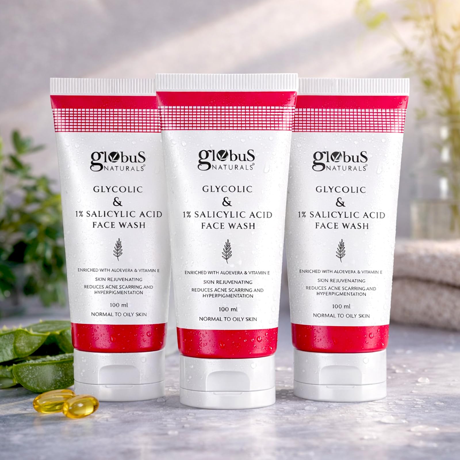 Globus Naturals Glycolic & 1% Salicylic Acid Anti Acne Face Wash, Anti Acne & Oil Control, Reduces Dark Spots & Hyperpigmentatio