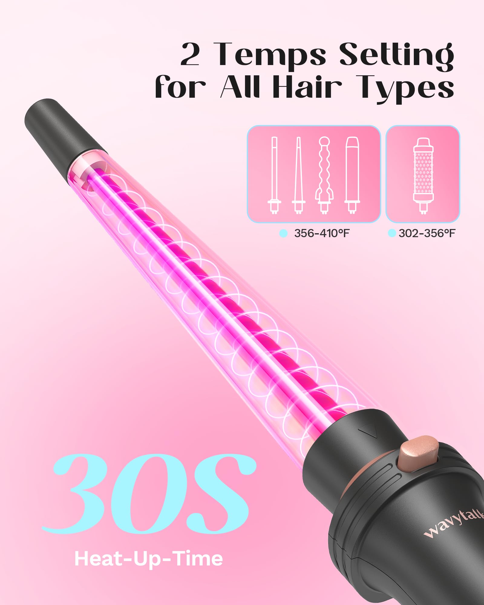 Wavytalk 5 in 1 Curling Iron Set - Ceramic Curling Wand (0.5”-1.25”), Rose Gold, Includes Heat Protective Glove & Clips