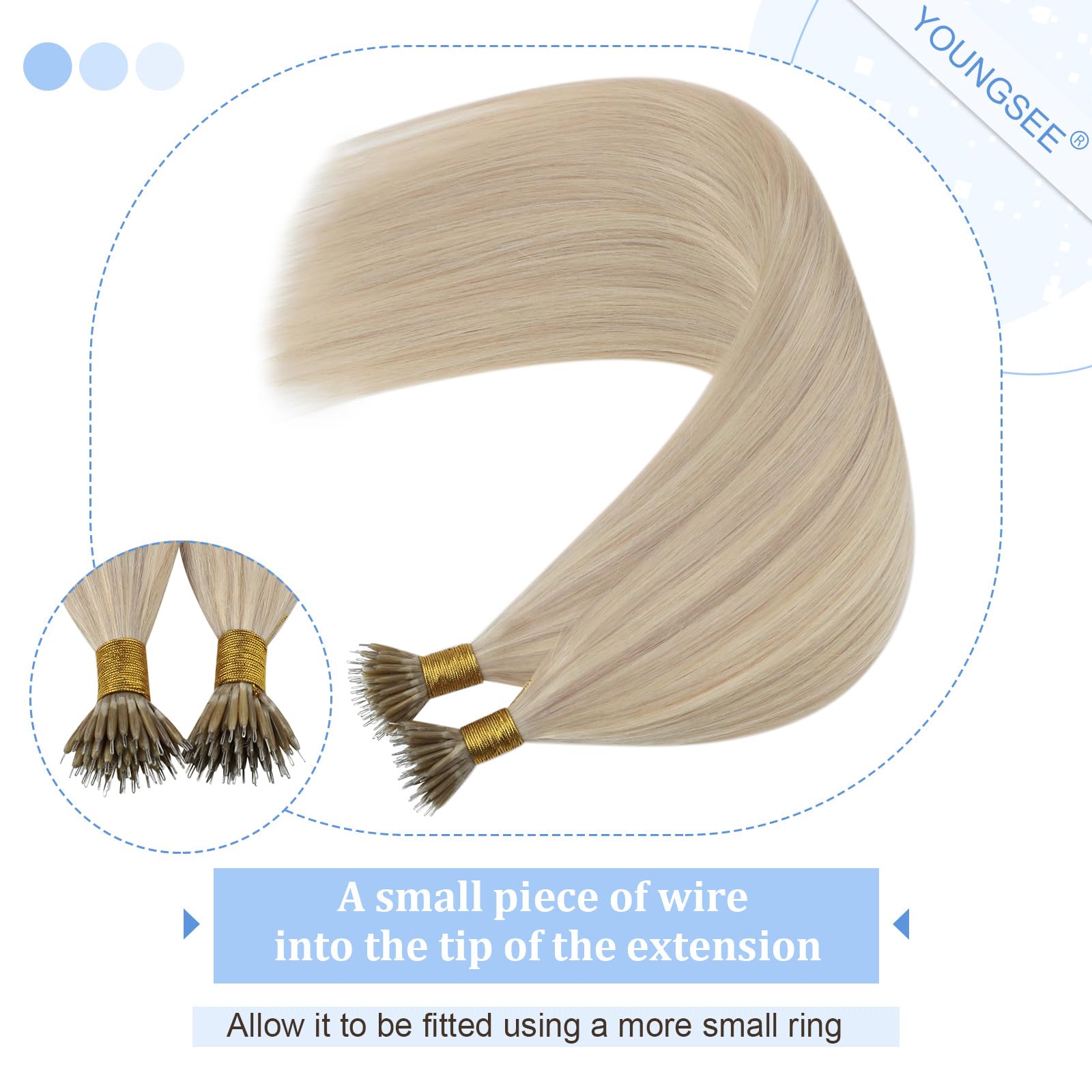 Youngsee Nano Hair Extensions Human Hair Blonde Highlights Nano Tip Hair Extensions Real Human Hair Ash Blonde Highlights With L