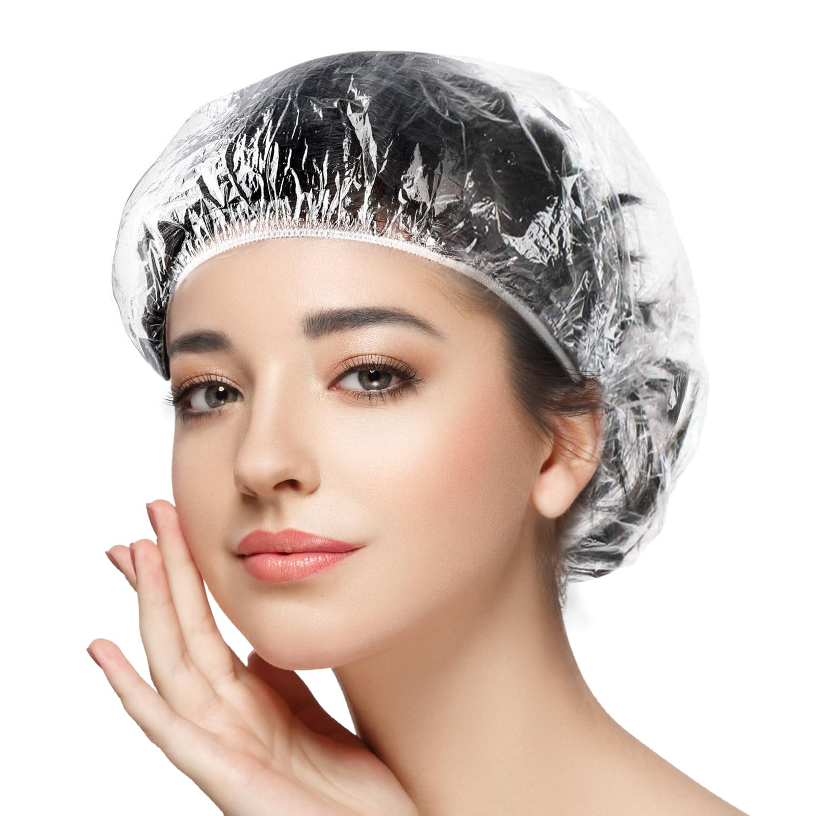 Morgles 100 Pcs Disposable Shower Caps For Women, 18.1'' Waterproof Plastic Shower Caps For Bathing, Hair Treatment, Conditionin