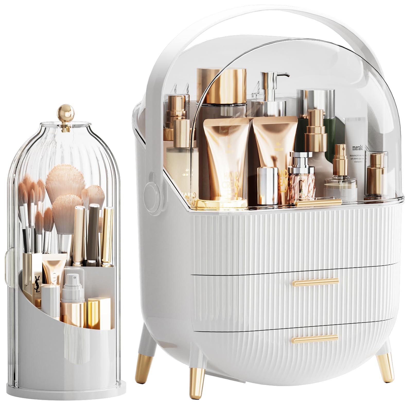 Makeup Organizers Countertop, Makeup organization for Vanity, Cosmetic Storage with Lid and Drawers, Skincare Display Cases with