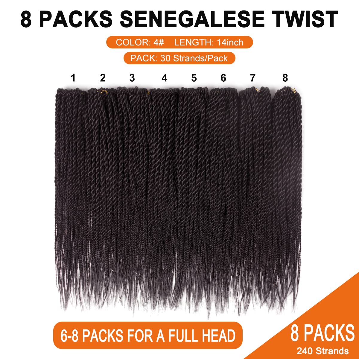 Nayoo Senegalese Twist Crochet Hair - 8 Packs 14 Inch Small Crochet Hair For Braiding, 30 Strands/Pack Crochet Braids Hair For B