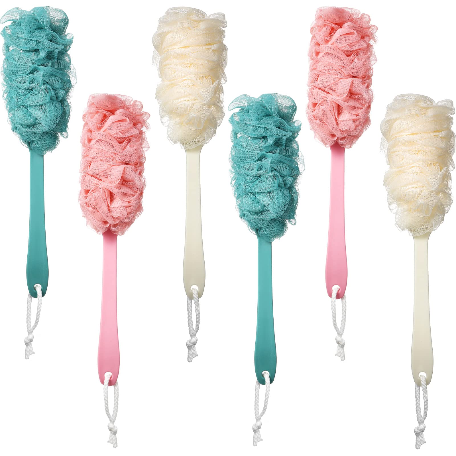 Mimorou 6 Pcs Loofah with Handle 17 Inch Long Handle Back Loofah for Shower, Loofah on a Stick for Men Women Elderly, Soft Bath 