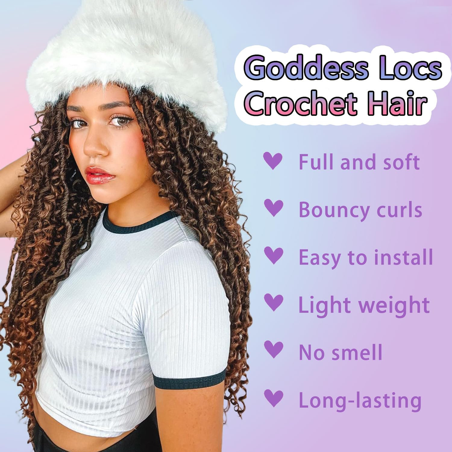Violet Goddess Locs Crochet Hair 18 Inch Curly Ombre Faux Locs Crochet Hair For Black Women River Boho Hippie Bohemian Soft Locs