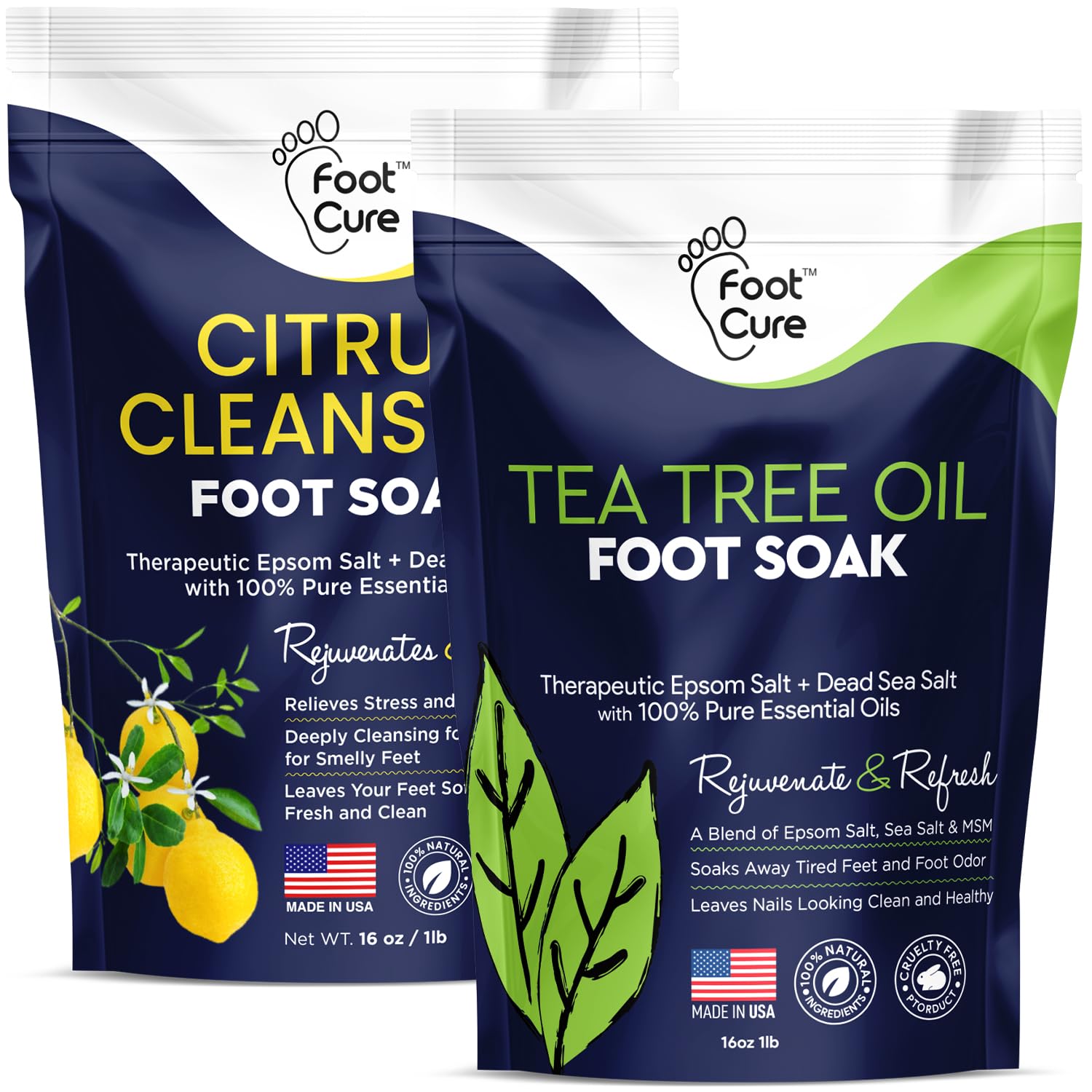Tea Tree Oil & Citrus Detox Foot Soak with Epsom Salts - All Natural Salts for Post Workout Recovery - Softens Calluses, Soothes