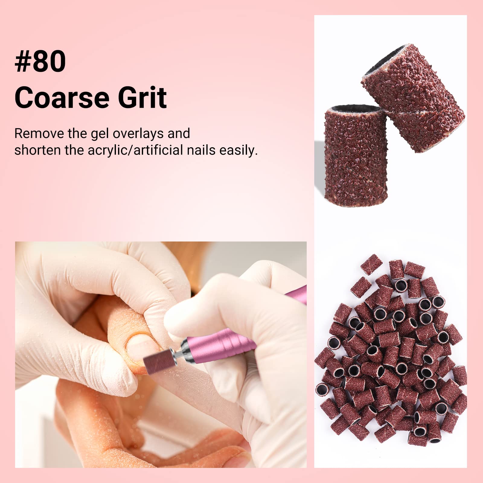 Melodysusie 100 Pcs Nail Drill Bits Sanding Bands For Nail Drill 80 Coarse Grit Nail File Sanding Bands For Acrylic Nails Gel Ma