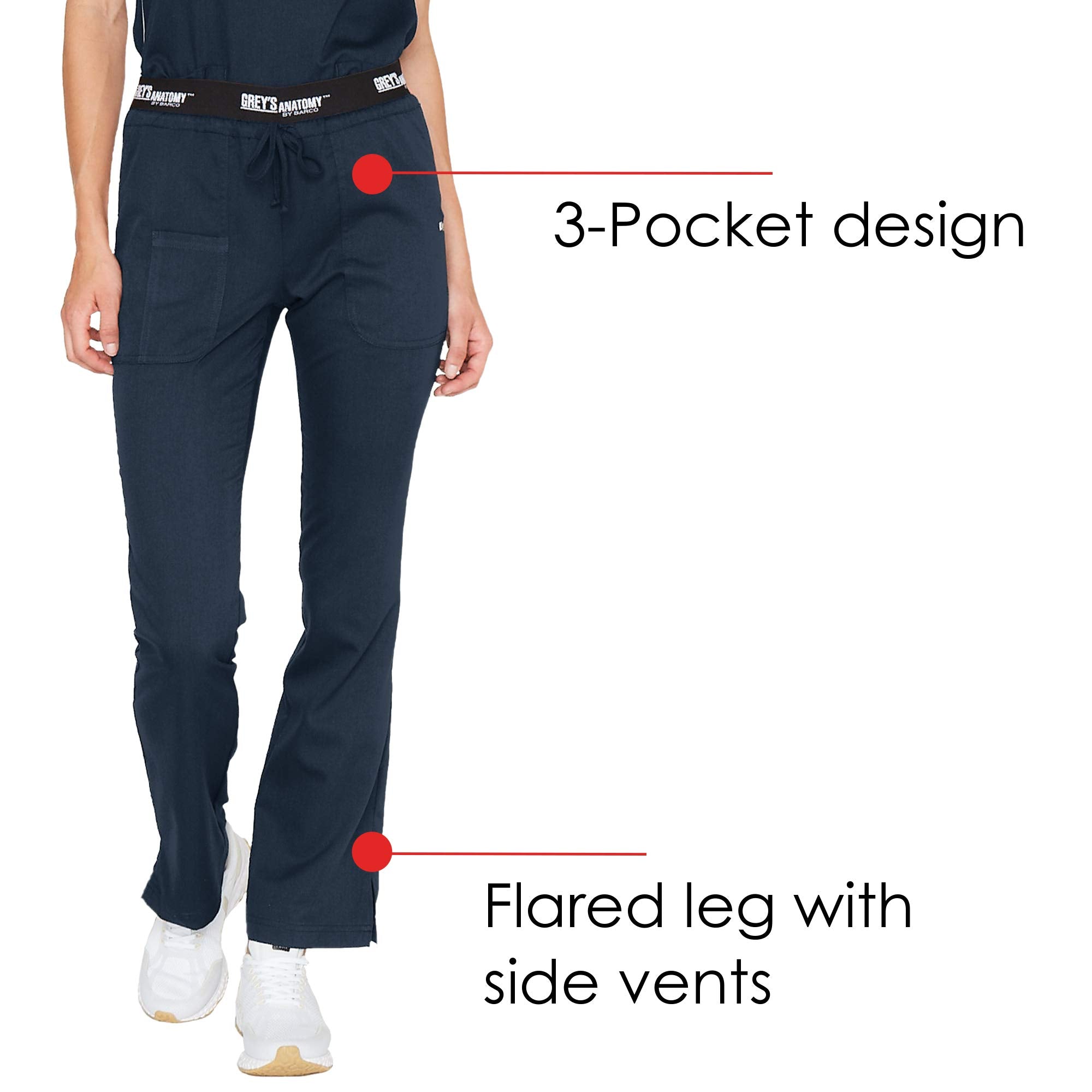 greys Anatomy 4275 3 Pkt Logo Waist Pant with Drawstring (Steel, Large Petite)