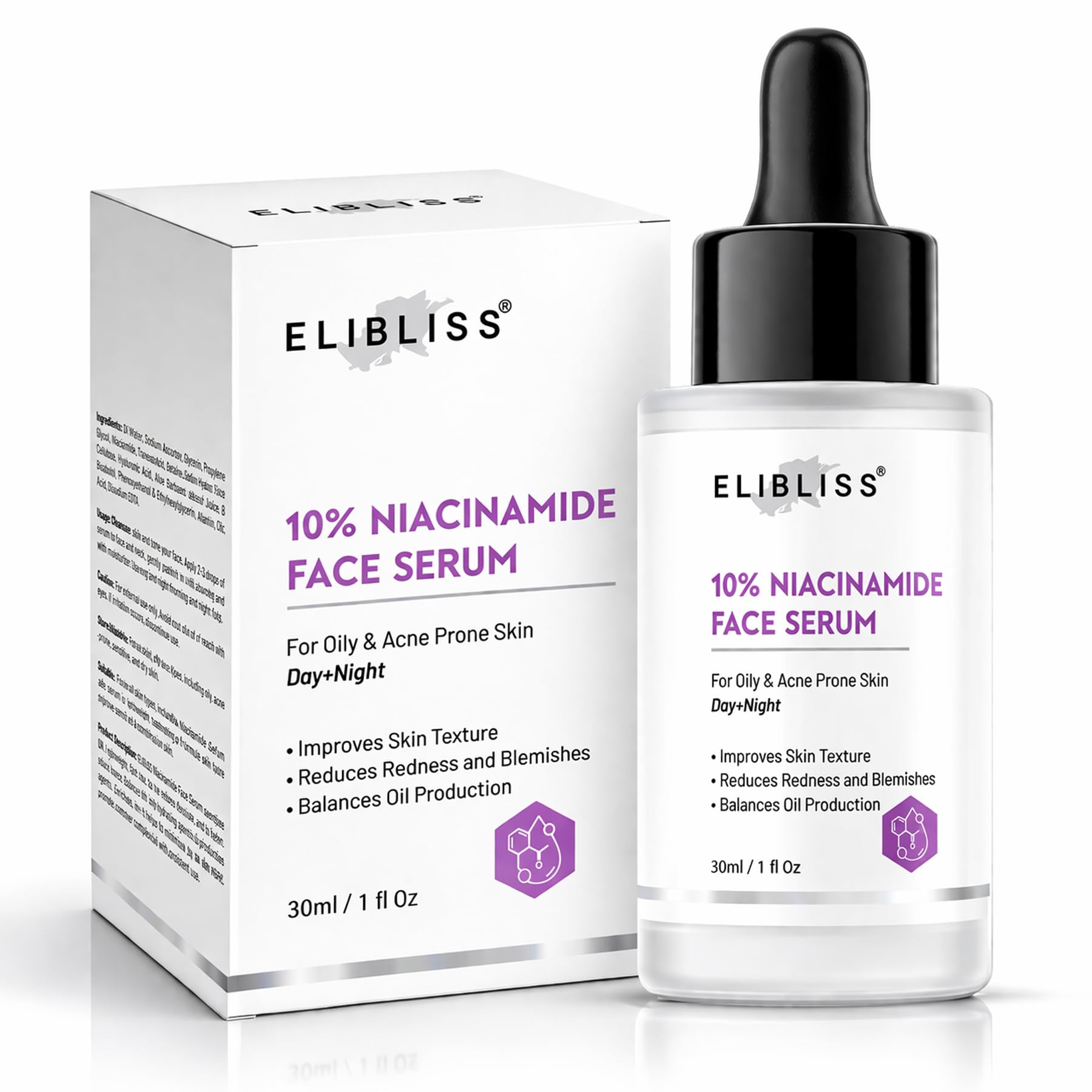 Elibliss 10% Niacinamide Face Serum With Hyaluronic & Zinc Pca | Daily Hydrating Facial Serum For Healthy Looking Skin | 30Ml