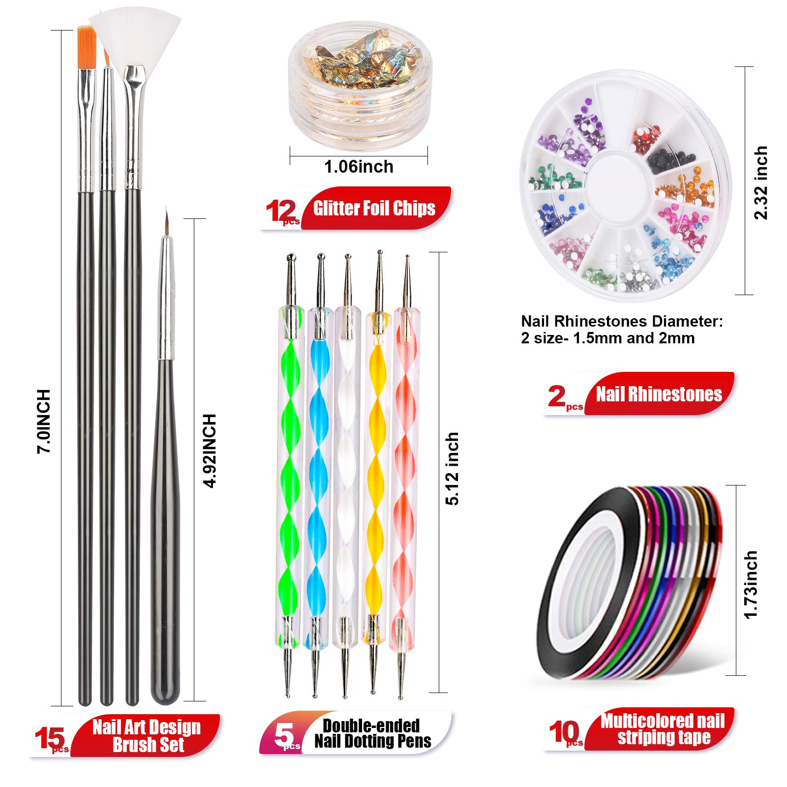 Teenitor Nail Pen Designer,Stamp Nail Art Tool With 15Pcs Nail Painting Brushes, Nail Dotting Tool, Nail Foil, Manicure Tape, Co