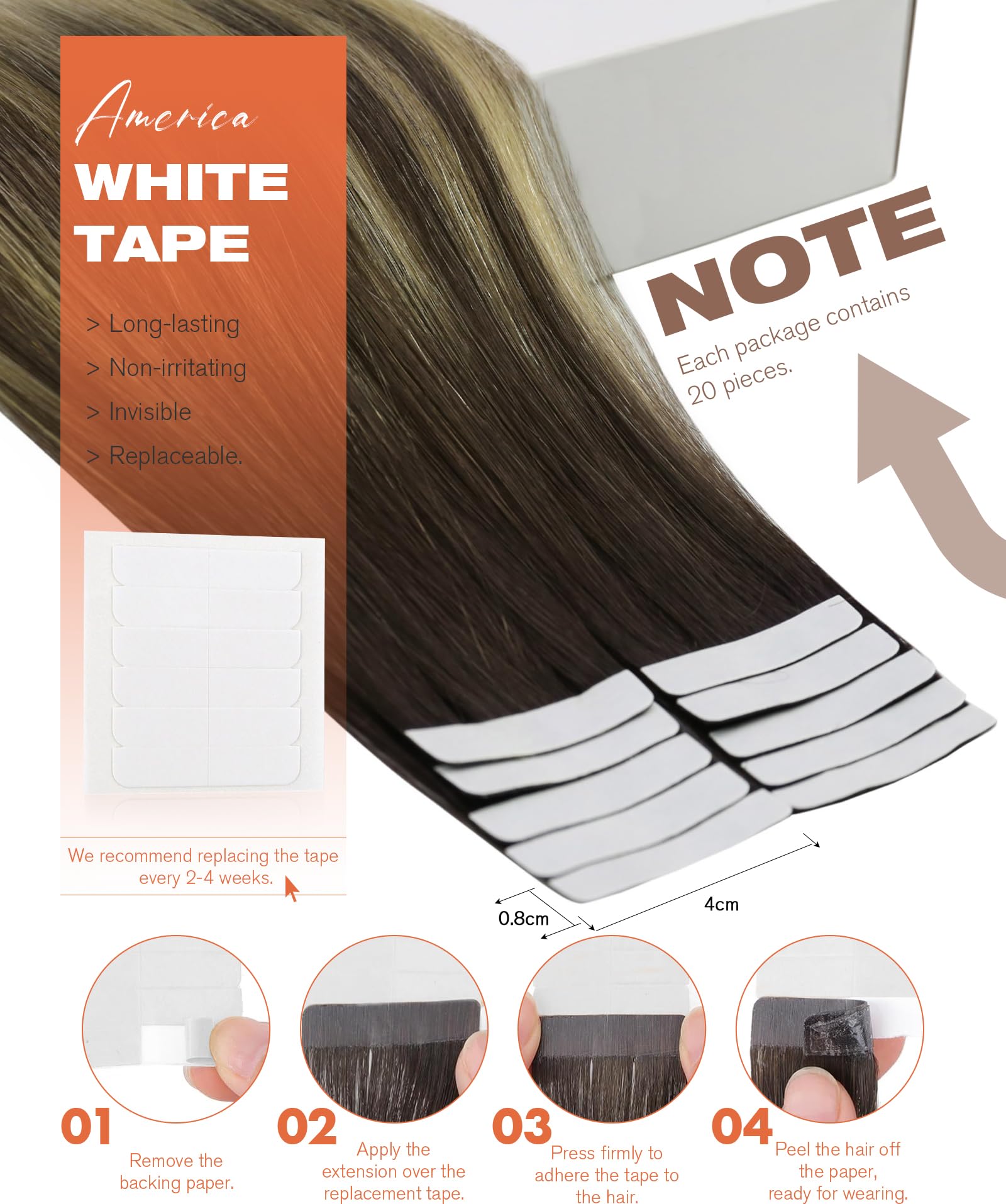 Sunny Hair Tape in Hair Extensions Real Human Hair Invisible Remy Hair Extensions Tape ins for Women Dark Brown Ombre Dark Golde