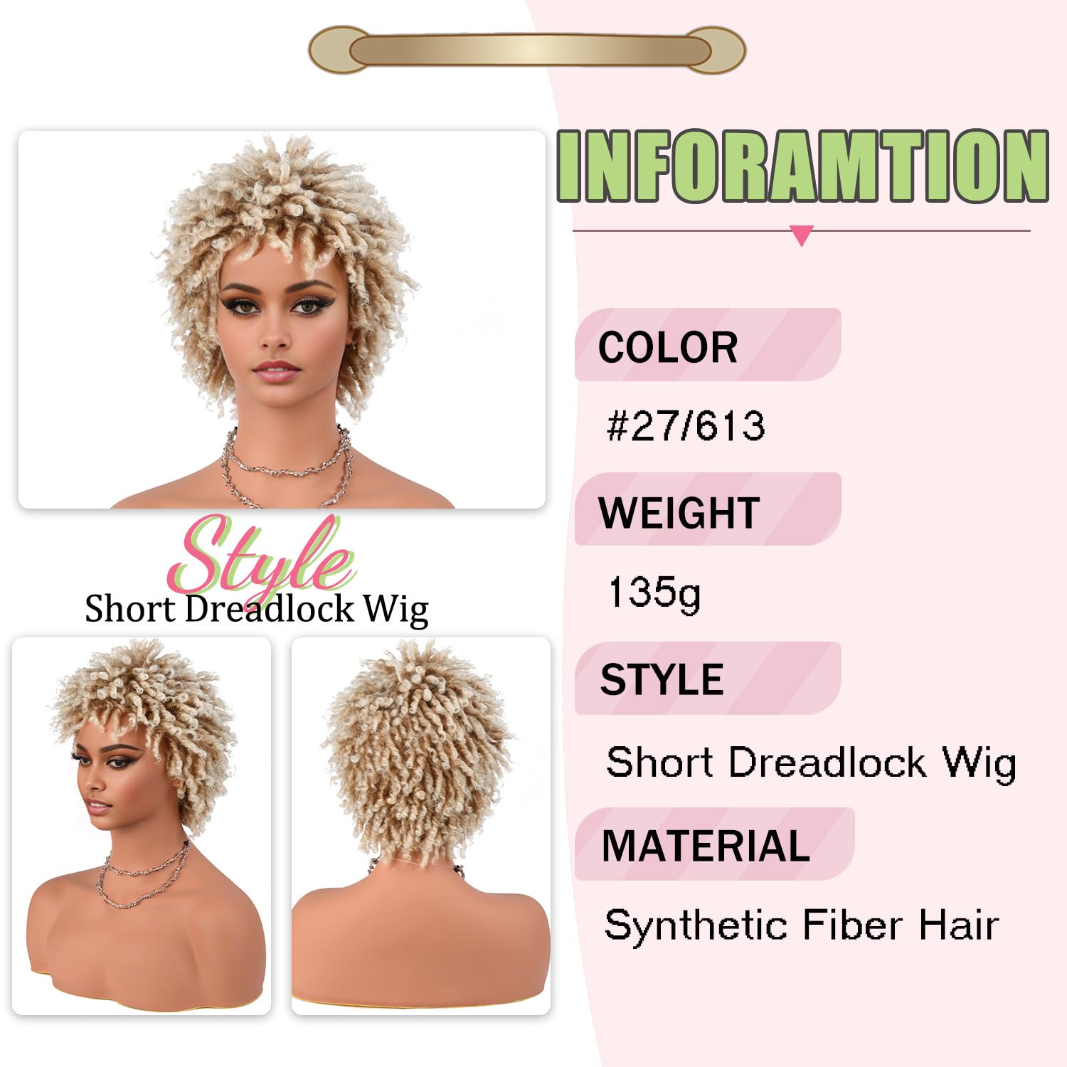 Sun Locs Short Dreadlocks Wigs For Black Women And Men With Clips In, Pixie Cut Synthetic Faux Locs Braided Afro Twist Dreadlock