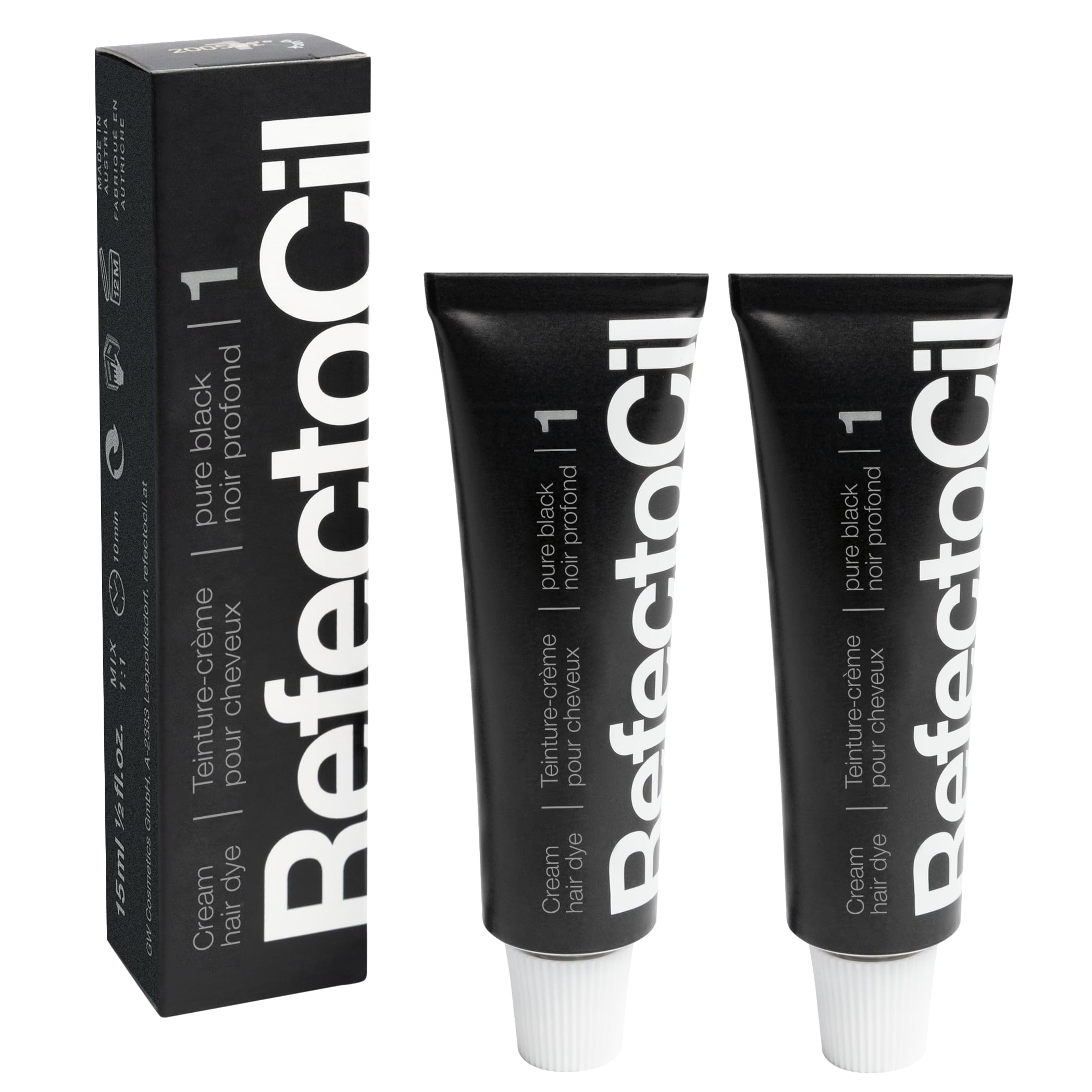 RefectoCil Cream Hair Dye 2-Pack - Professional Hair Tint for Long-Lasting Color - Black (#1)