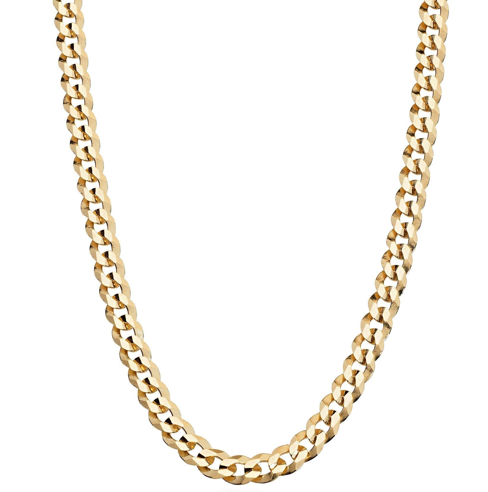 Miabella Solid 18K Gold Over 925 Sterling Silver Italian 5mm Diamond-Cut Cuban Link Curb Chain Necklace for Women Men, Made in I