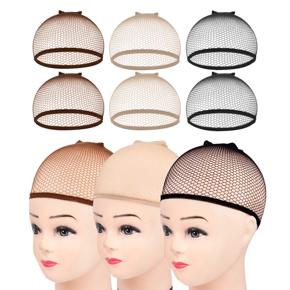 Morgles Wig Cap, 6Pcs Hair Net For Wig Closed End Mesh Net Wig Caps Mesh Wig Cap For Women (Brown,Beige,Black)