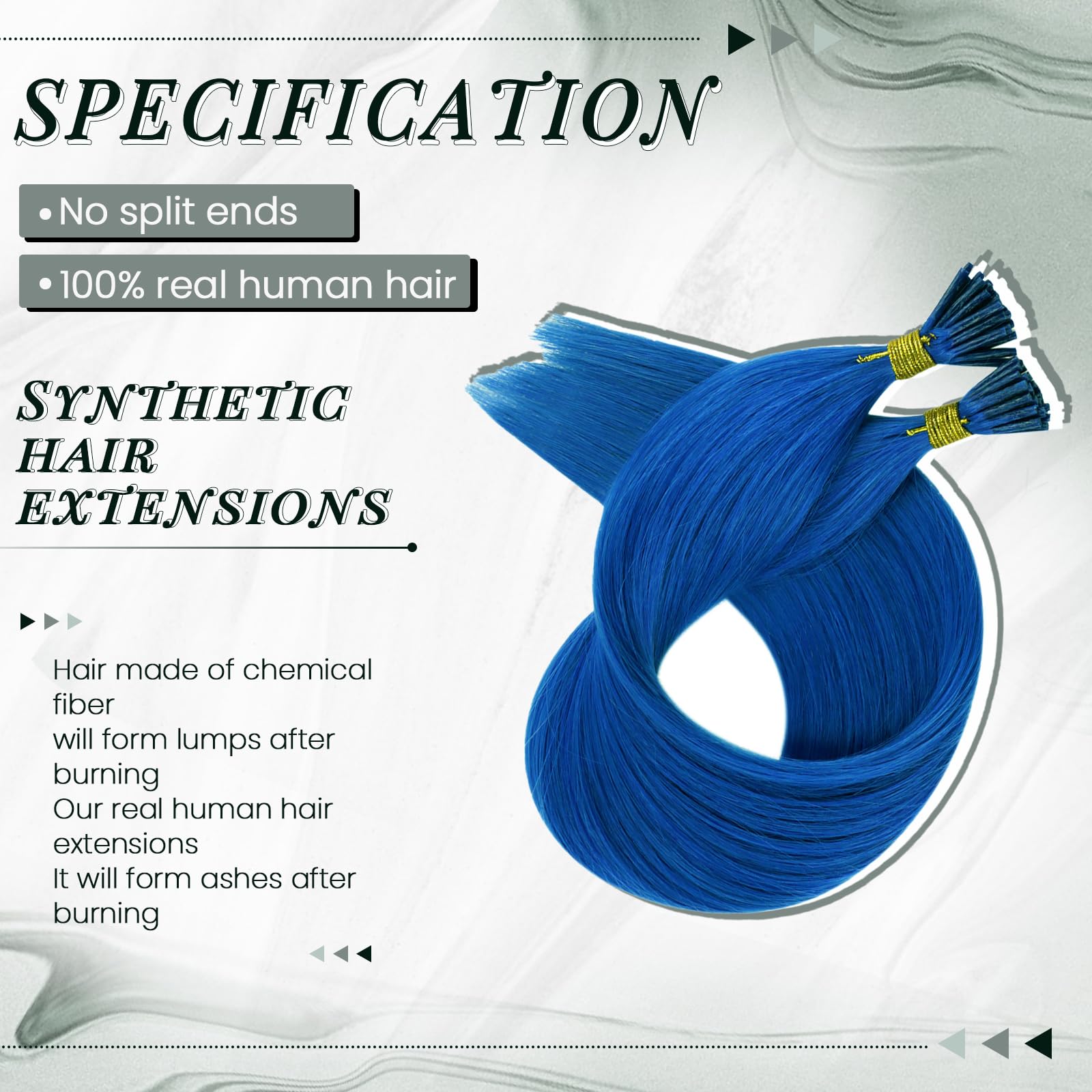Runature Blue I Tip Hair Extensions Human Hair 16 Inch Blue I Tip Hair Extensions Real Human Hair Blue Hair Extensions I Tip Blu