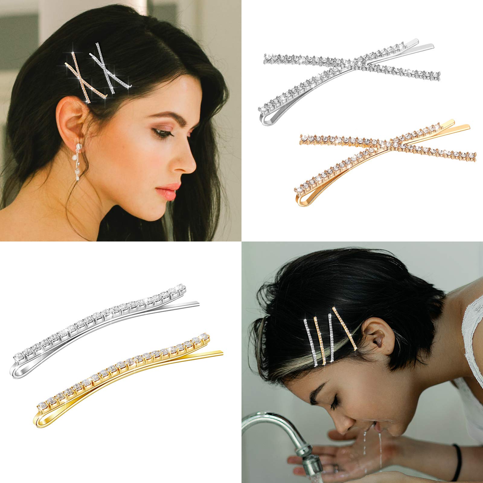 12 Pieces Rhinestone Bobby Pins Decorative Fancy Crystal Hair Clips Shiny Metal X Shaped Barrettes Bling Diamond Wedding Bridal