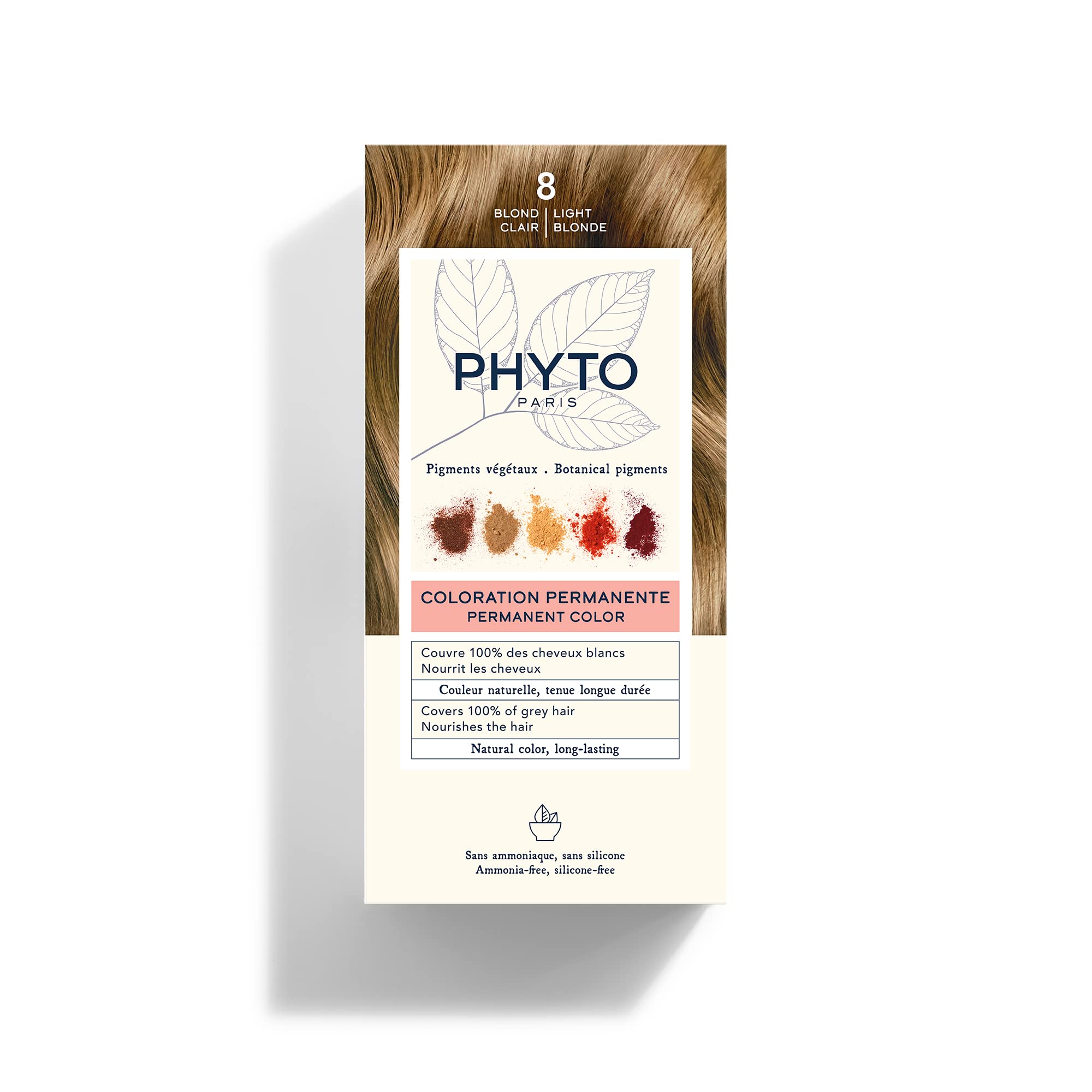 PHYTO Phytocolor Permanent Hair Color, Ammonia-free, 100% Grey Coverage, 0.42 oz, 8 Light Blonde