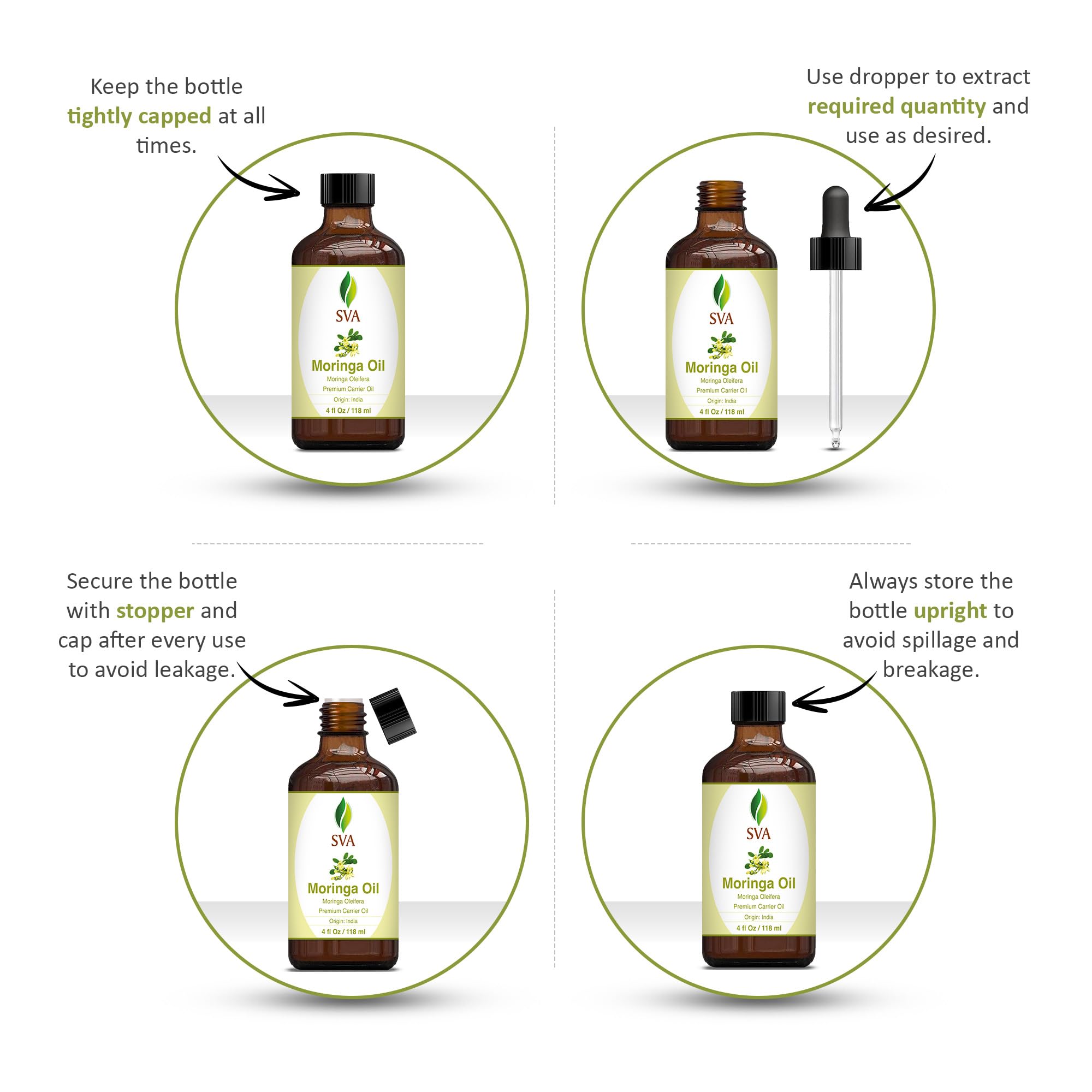 SVA Moringa Carrier Oil 4 Oz (118 ml) Premium Carrier Oil with Dropper for Hair Care, Scalp Massage, Hair Oiling, Skin Care and