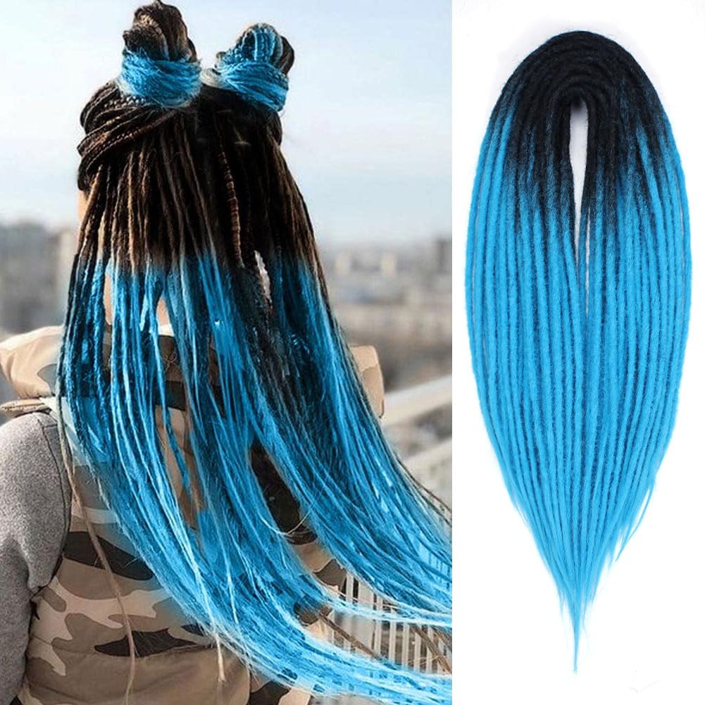 Kraler 18 Inch Blue Double Ended Dreadlock Extensions, 20 Strands Handmade Synthetic DE Dreads Extensions, Thin 0.6cm Width Regg