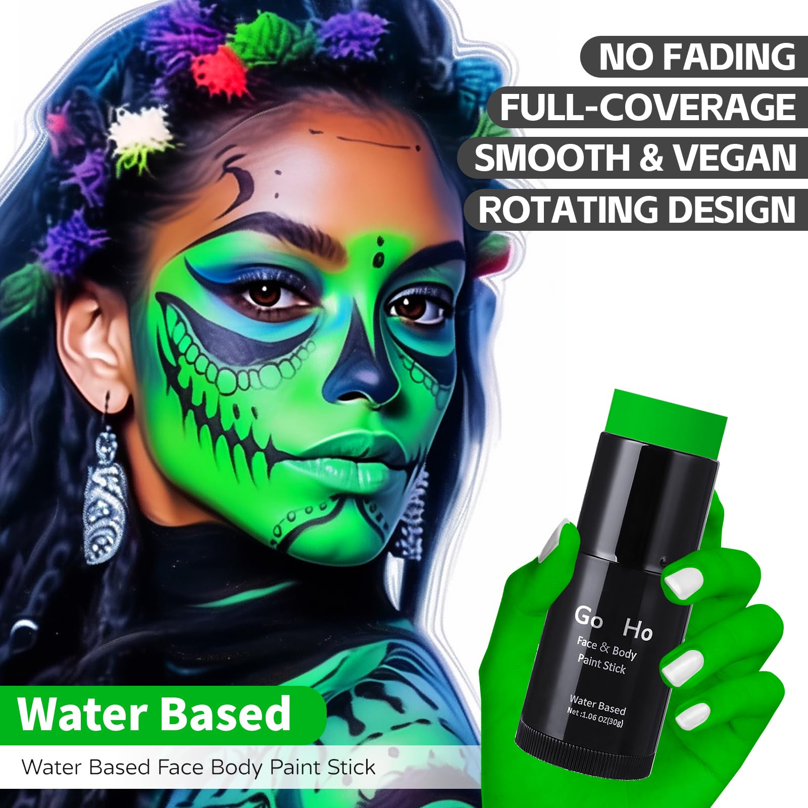 Go Ho Amazon Green Face Paint Stick,Water Based Washable Face Paint Makeup Stick,Non-Toxic Full-Coverage Cream Body Paint For Ad