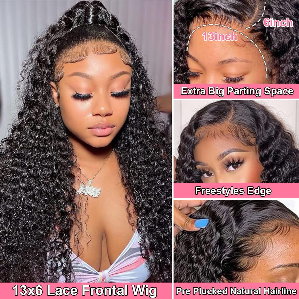 Jietai Curly Human Hair Wig 13X6 Deep Wave Lace Front Wigs Human Hair 180% Density Glueless Wigs Human Hair Pre Plucked Curly Wi