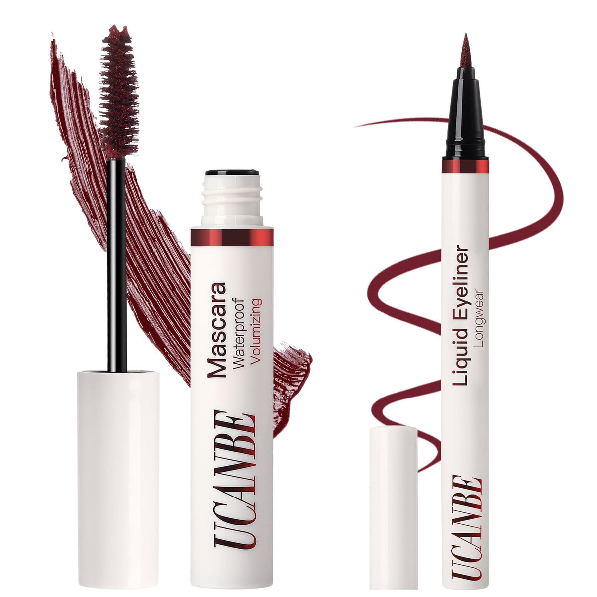 Ucanbe Burgundy Mascara And Liquid Eyeliner Set, Waterproof Berry Red Colored Eye Makeup Duo - Enhance Your Gaze With Natural La