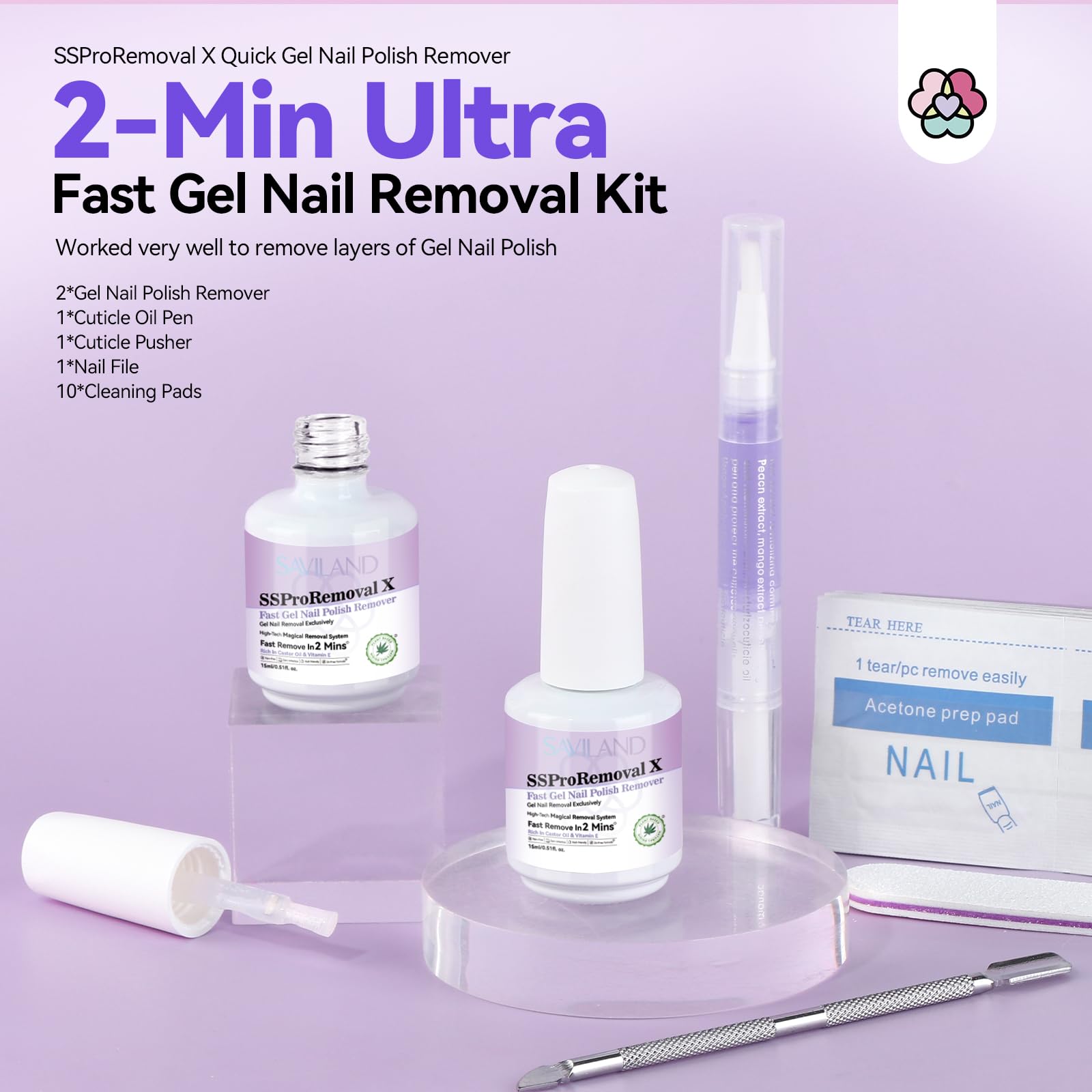 Saviland Gel Nail Polish Remover Kit: 2-Min Fast Ssproremoval X Gel Polish Remover Castor Oil & Ve Gel Remover With Cuticle Oil
