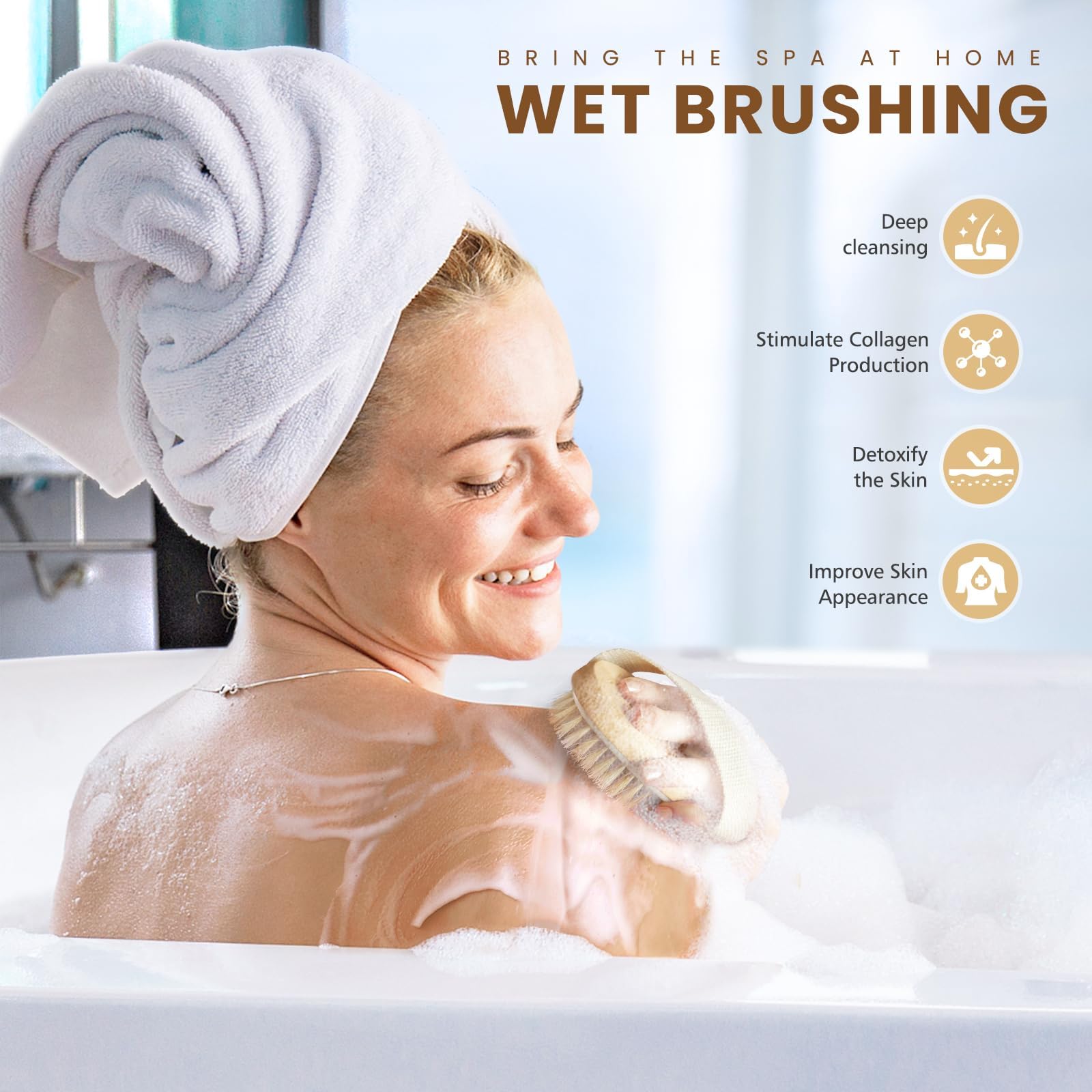 Popchose Dry Brushing Body Brush, Natural Bristle Dry Skin Exfoliating Brush Body Scrub For Flawless Skin, Cellulite Treatment,