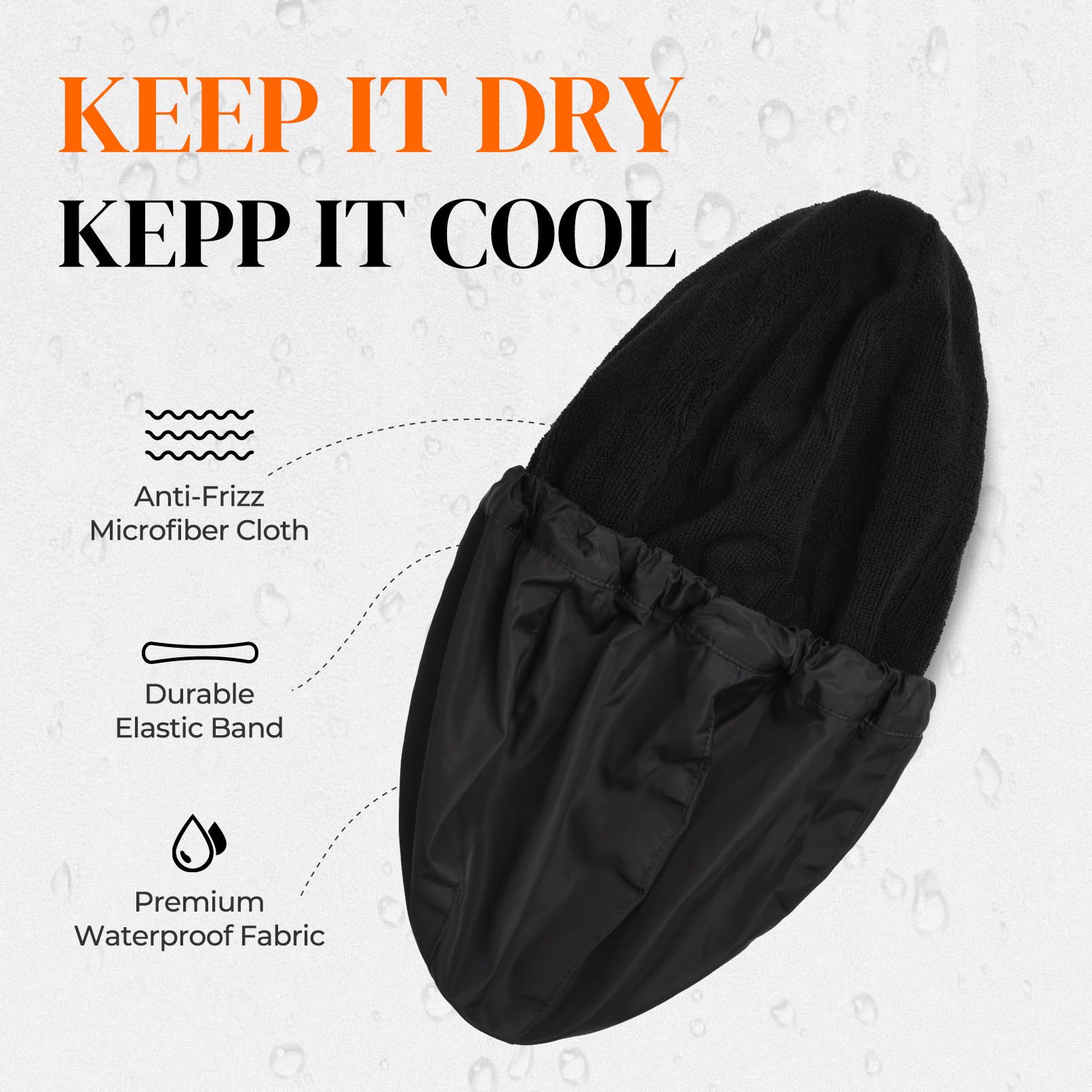 Shower Cap For Men Black Bath Cap, Reversible Terry Lined Large Waterproof Adjustable Shower Caps Elastic Band Stretch Hem Hair