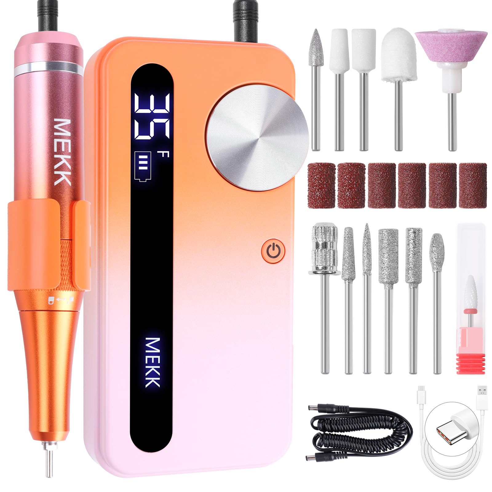 MEKK Cordless Nail Drill Professional E Filer for Nails,Electric Nail File,35000RPM Rechargeable Nail Drill Anti-Shaking Nail Dr