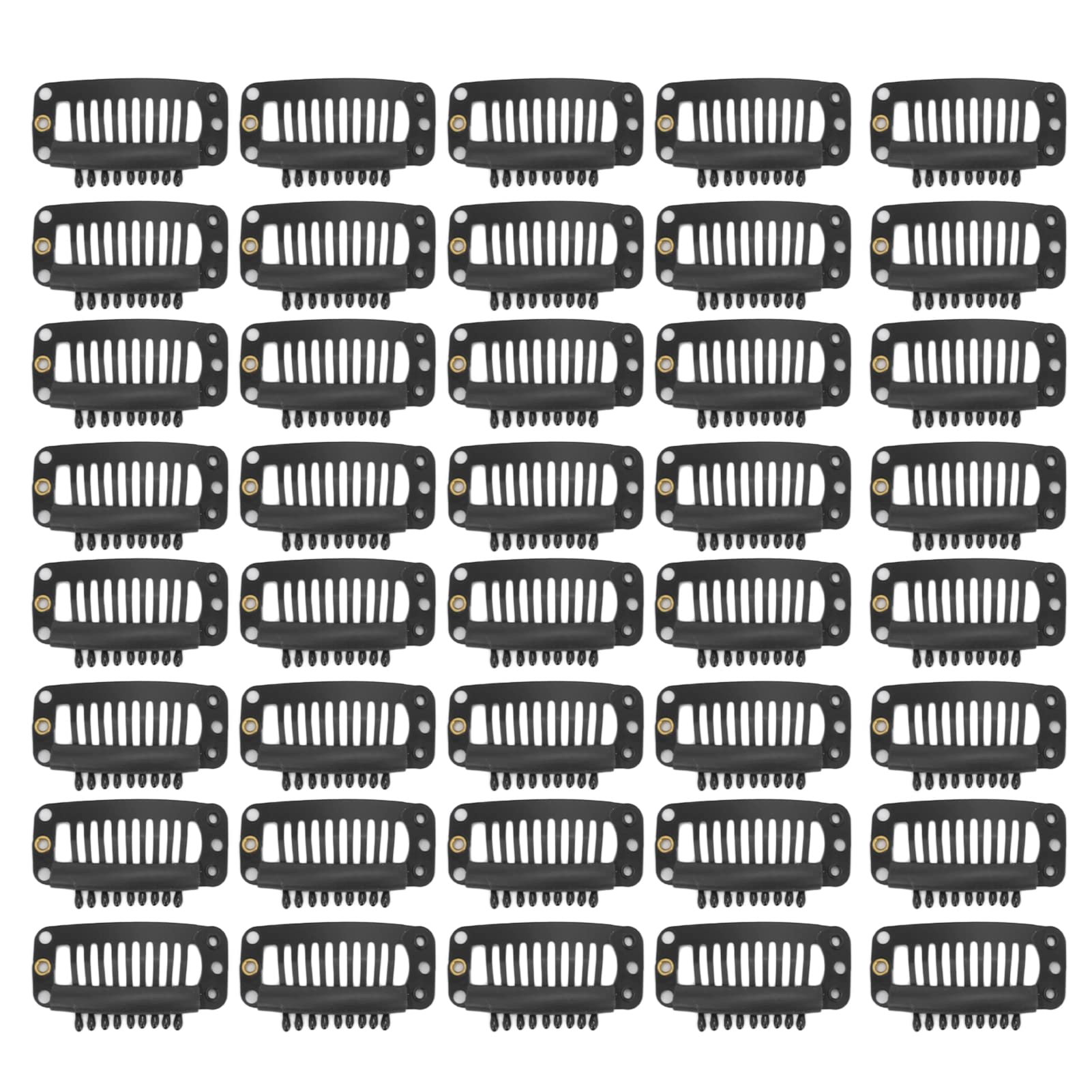 Snap Clips, 40pcs Wig Clip Set, Stainless Steel 9 Teeth Snap Comb, Hair Extension Clips Accessories for Women, 1.3in(Black)
