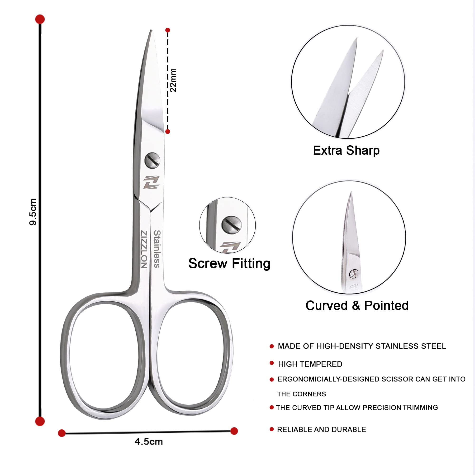 Zizzlon Eyebrow Scissors For Women - Facial Hair Small Grooming Scissors For Men And Women - Professional Stainless Steel Scisso