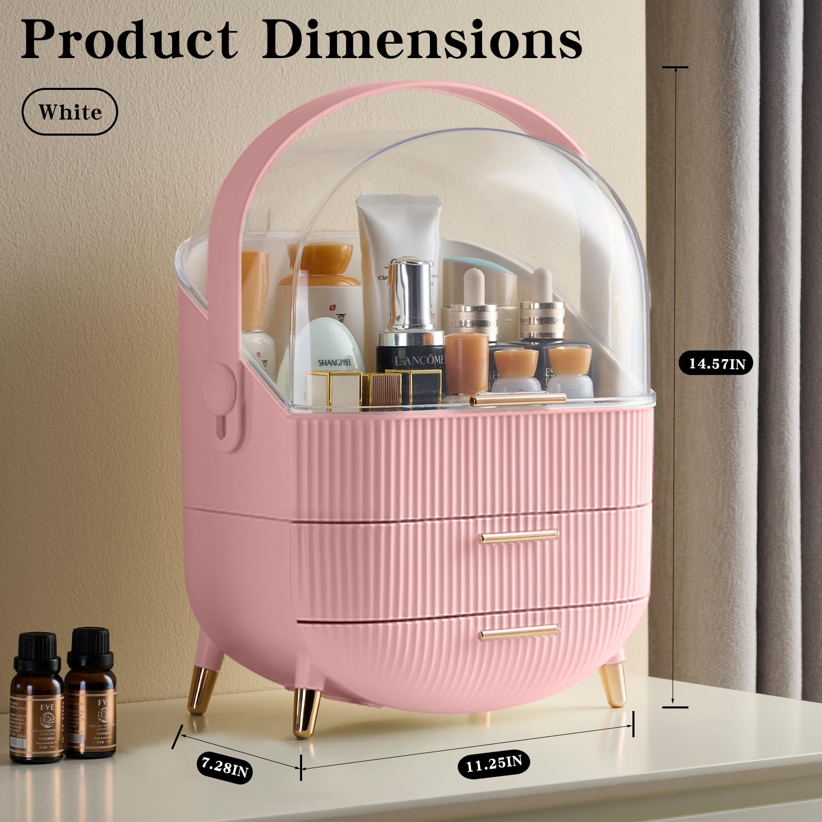 Gltaylmy Makeup Organizer For Vanity, Cosmetics Skincare Organizers With Lid And Drawers, Cosmetic Display Cases For Countertop