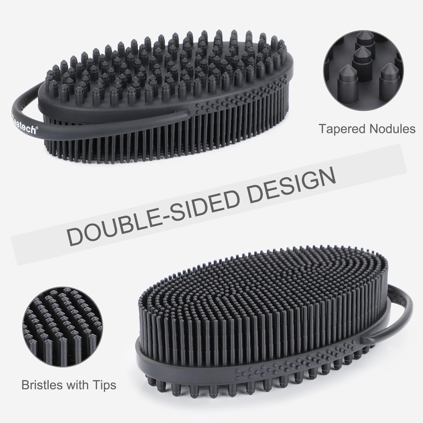 Freatech Silicone Body Scrubber With Loop Handle, Gentle Exfoliating Body Cleansing Brush For Use In The Shower Or Bath, More Hy