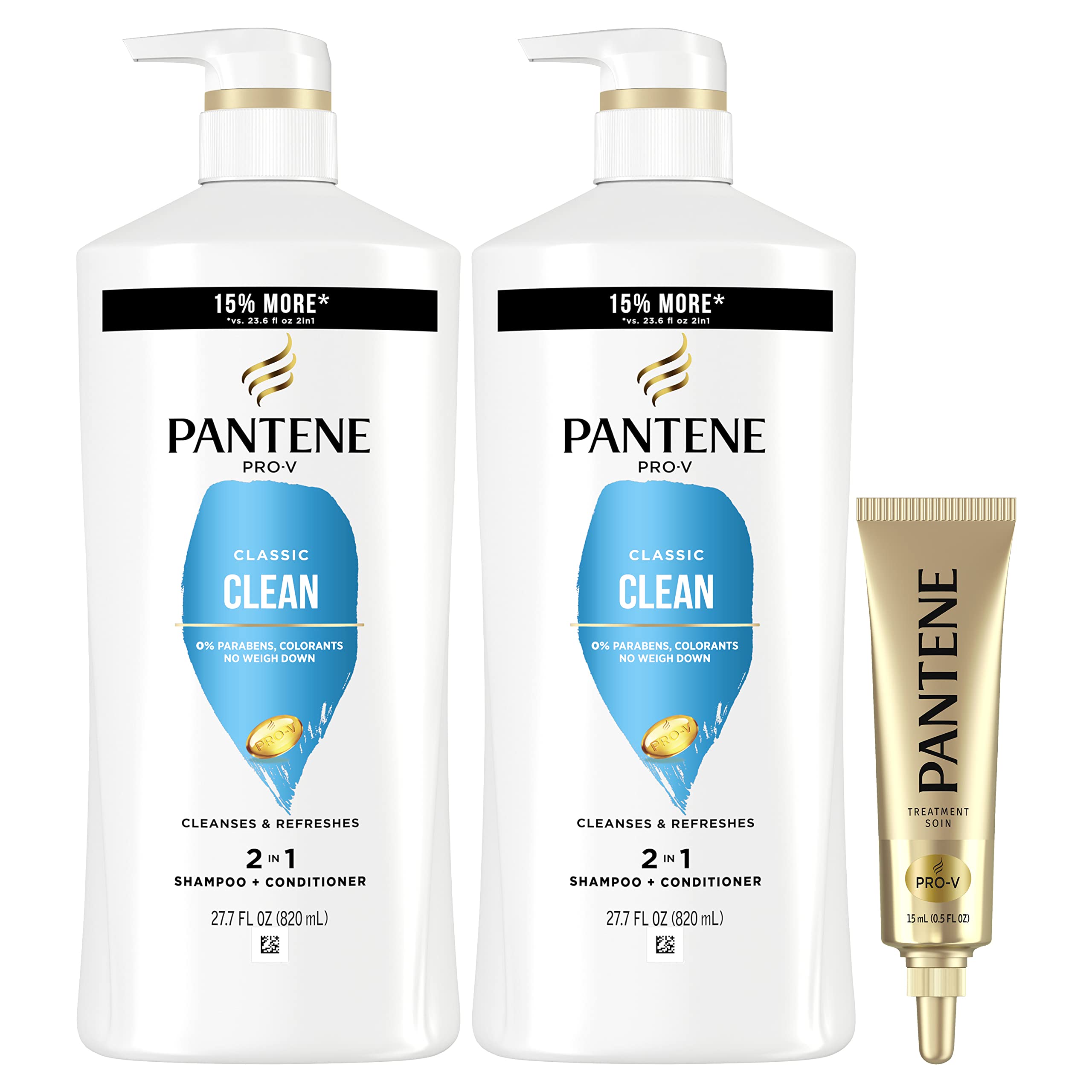 Pantene 2-In-1 Shampoo And Conditioner Twin Pack With Hair Treatment Set, Classic Clean, 1 Set