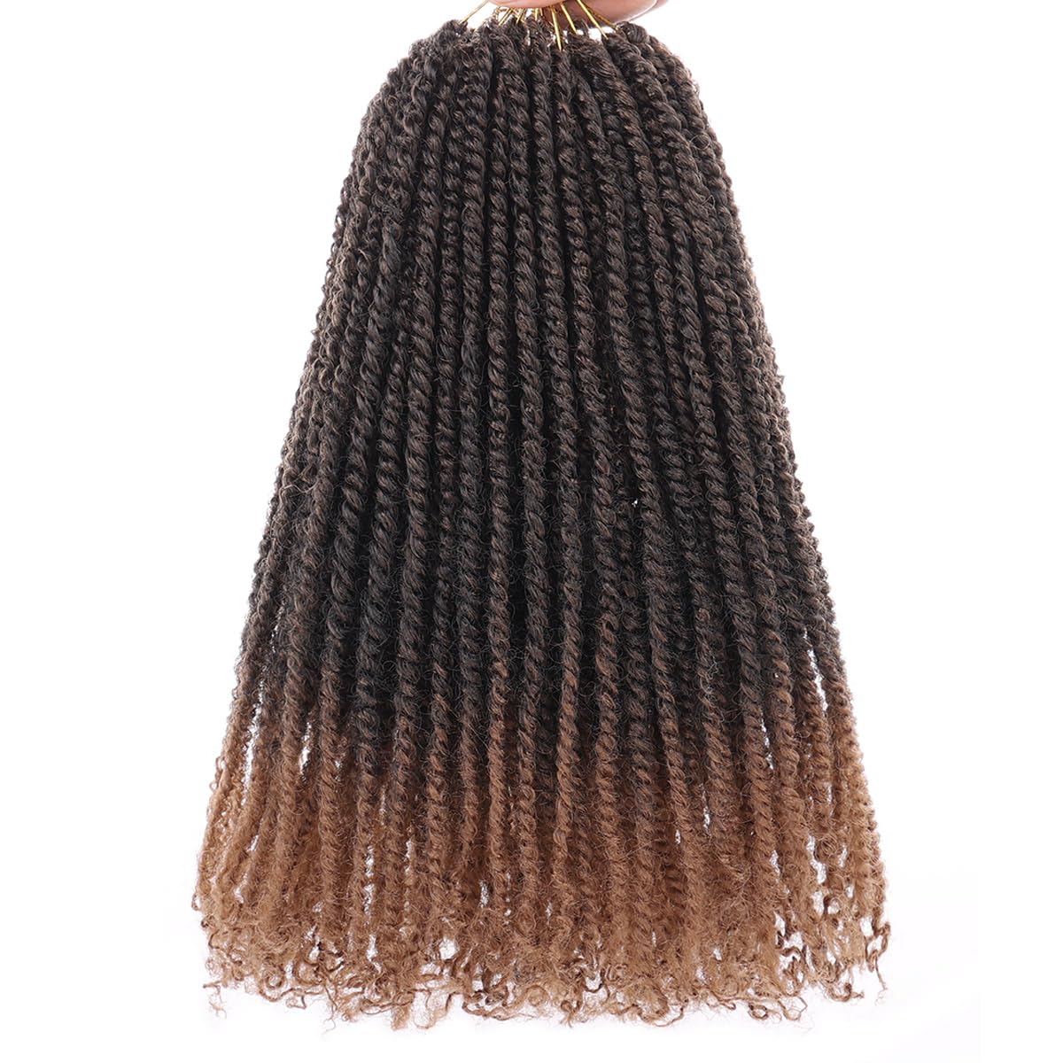 COOKOO 12 Inch Micro Twist Crochet Hair 9 Packs Ombre Brown Pre-looped Bouncy Mini Passion Twist Crochet Hair Pre-twisted Mini S