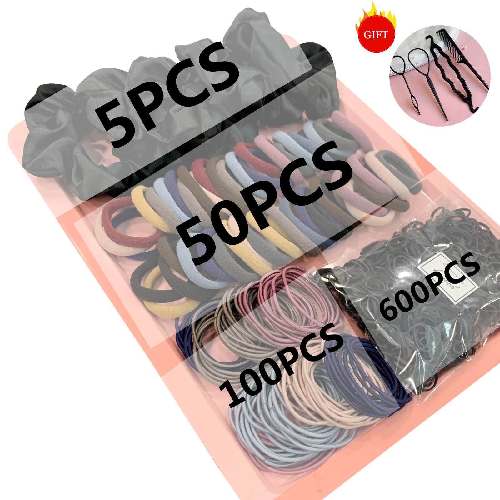 YANRONG Hair Accessories Set - 755PCS Seamless Ponytail Holders, Cotton Hair Scrunchies, Bands & Ties for Thick & Curly Hair, Mix Color